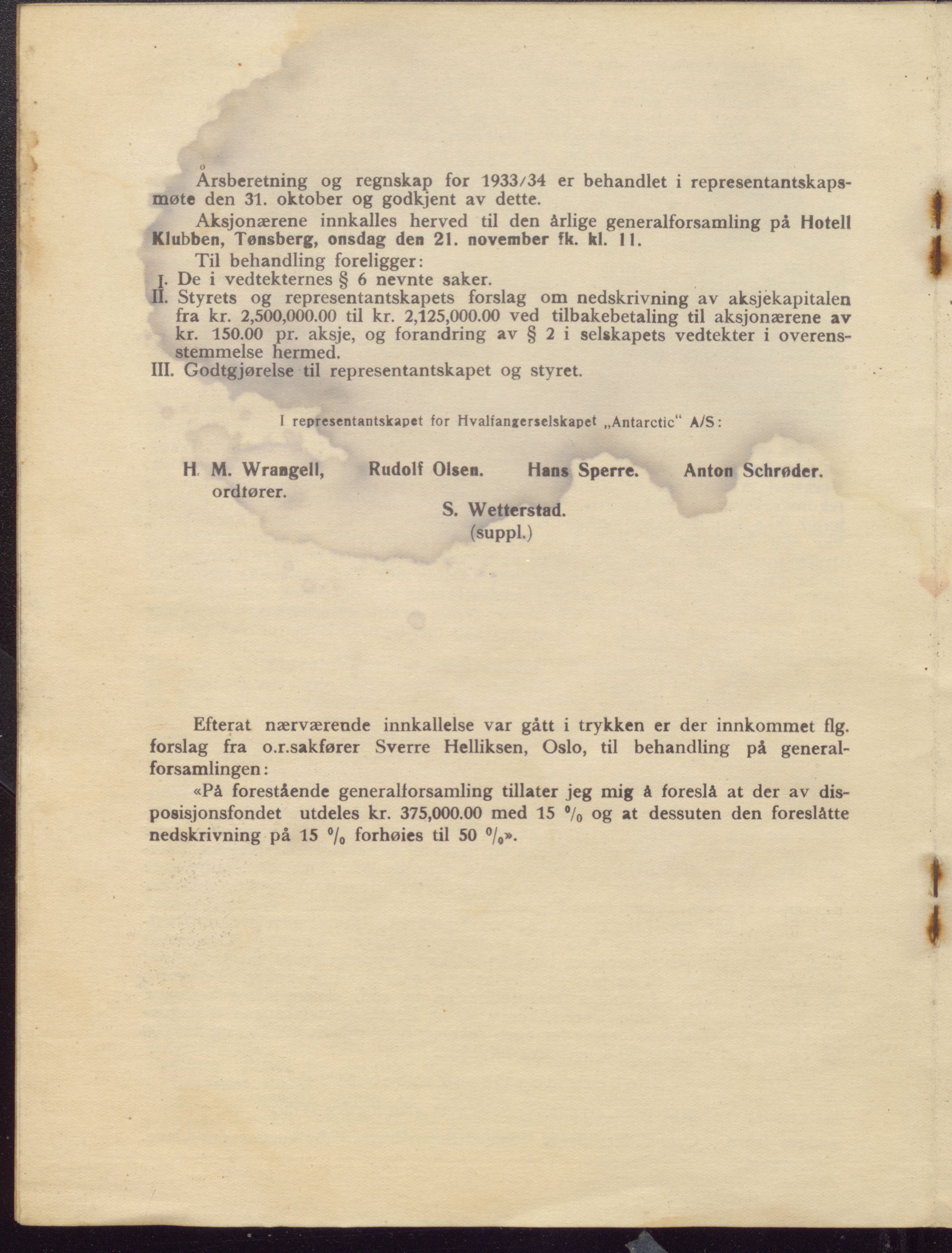 Hvalfangerselskapet Antarctic AS, VEMU/ARS-A-1316/R/L0001: Regnskap og årsberetning, 1933-1935