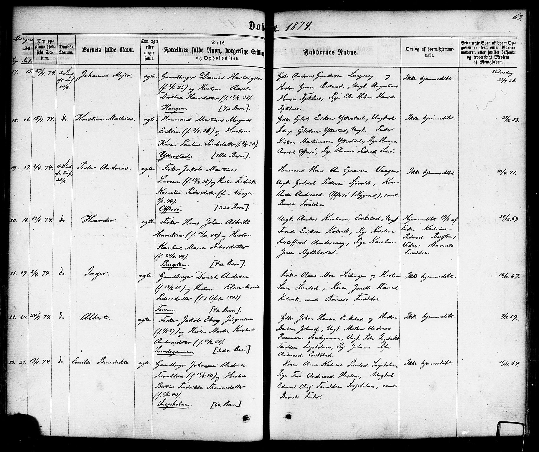 Ministerialprotokoller, klokkerbøker og fødselsregistre - Nordland, AV/SAT-A-1459/872/L1034: Ministerialbok nr. 872A09, 1864-1884, s. 63