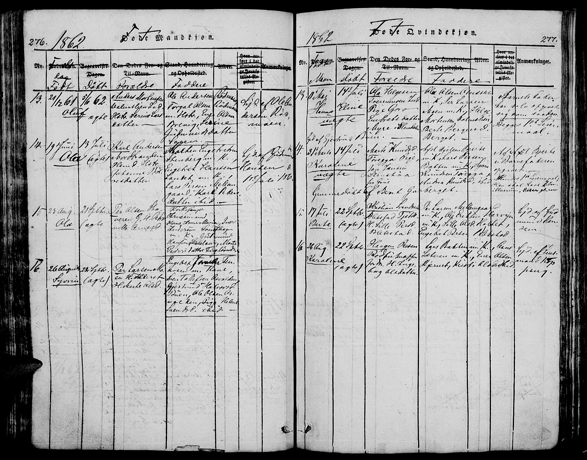 Trysil prestekontor, AV/SAH-PREST-046/H/Ha/Hab/L0005: Klokkerbok nr. 5, 1814-1877, s. 276-277