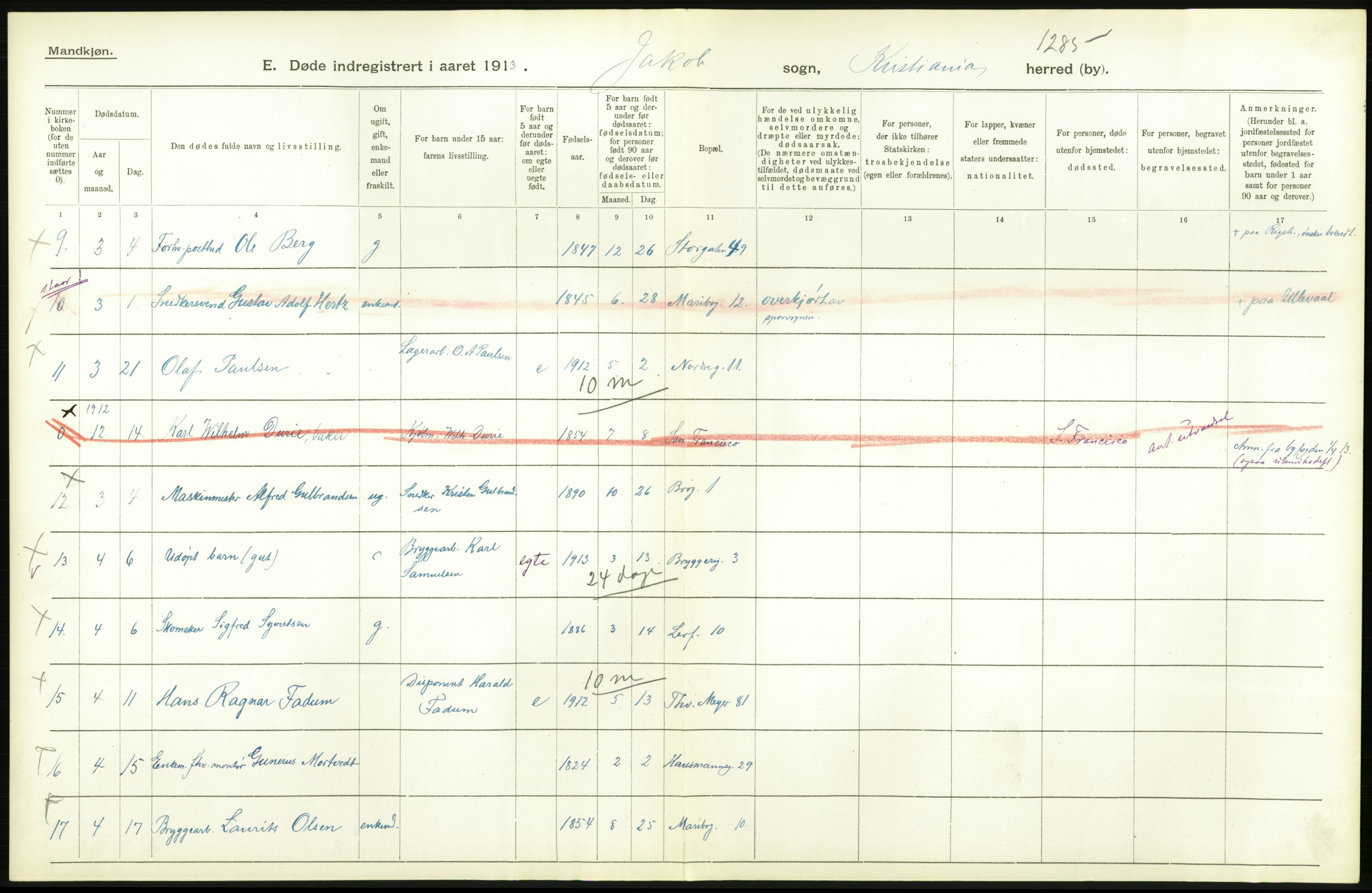 Statistisk sentralbyrå, Sosiodemografiske emner, Befolkning, AV/RA-S-2228/D/Df/Dfb/Dfbc/L0009: Kristiania: Døde., 1913, s. 644