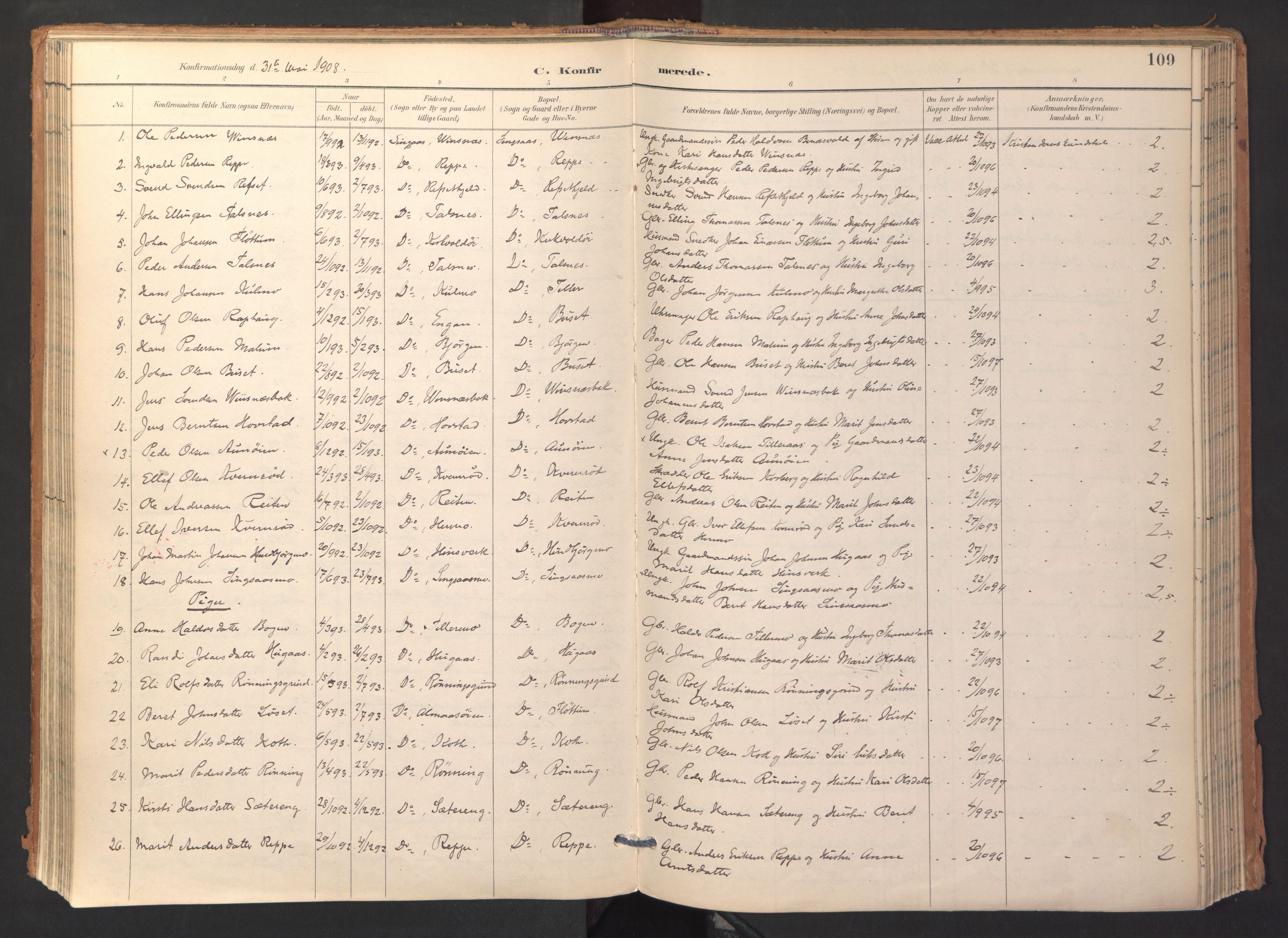 Ministerialprotokoller, klokkerbøker og fødselsregistre - Sør-Trøndelag, AV/SAT-A-1456/688/L1025: Ministerialbok nr. 688A02, 1891-1909, s. 109