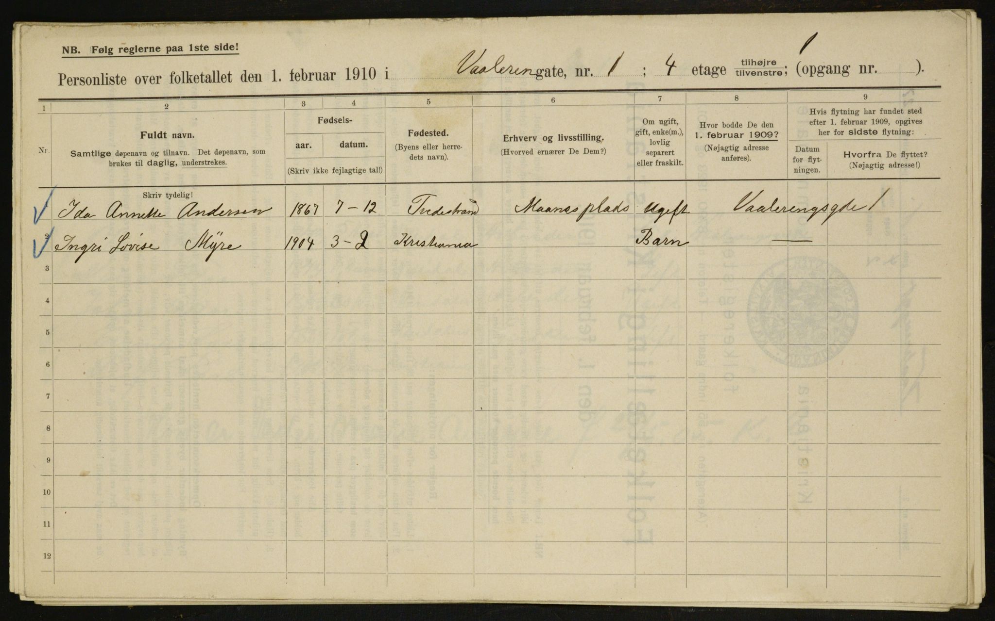 OBA, Kommunal folketelling 1.2.1910 for Kristiania, 1910, s. 119026