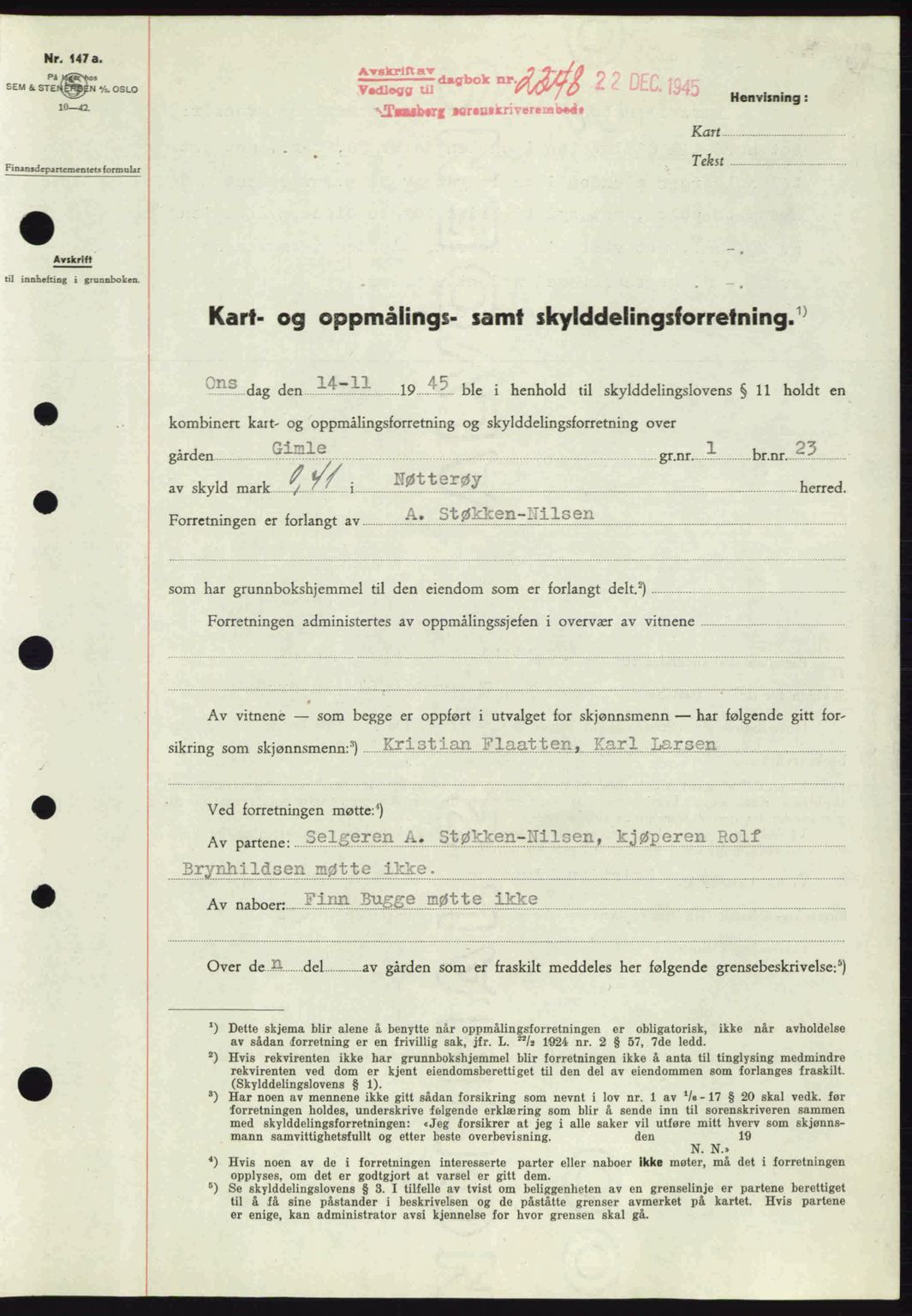 Tønsberg sorenskriveri, AV/SAKO-A-130/G/Ga/Gaa/L0017a: Pantebok nr. A17a, 1945-1945, Dagboknr: 2348/1945