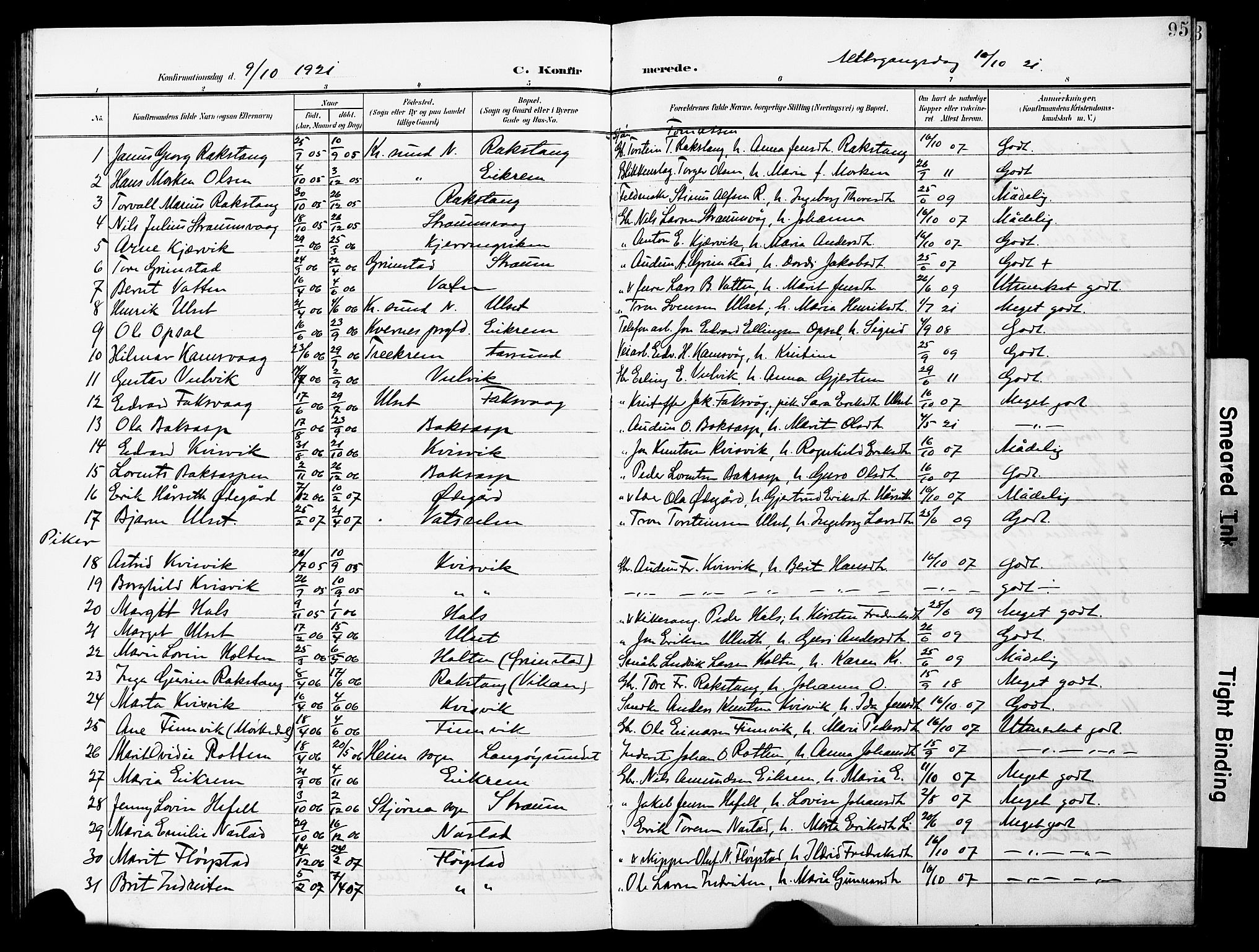 Ministerialprotokoller, klokkerbøker og fødselsregistre - Møre og Romsdal, AV/SAT-A-1454/587/L1001: Klokkerbok nr. 587C01, 1906-1927, s. 95