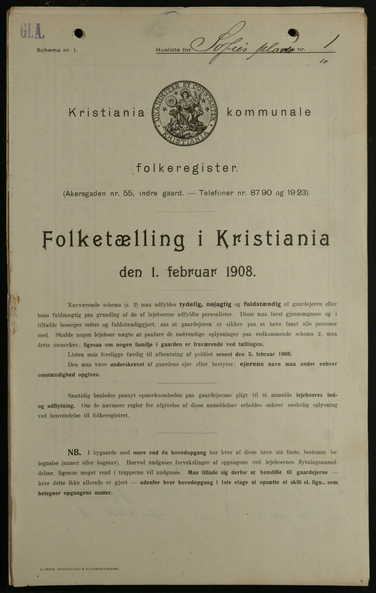 OBA, Kommunal folketelling 1.2.1908 for Kristiania kjøpstad, 1908, s. 89509