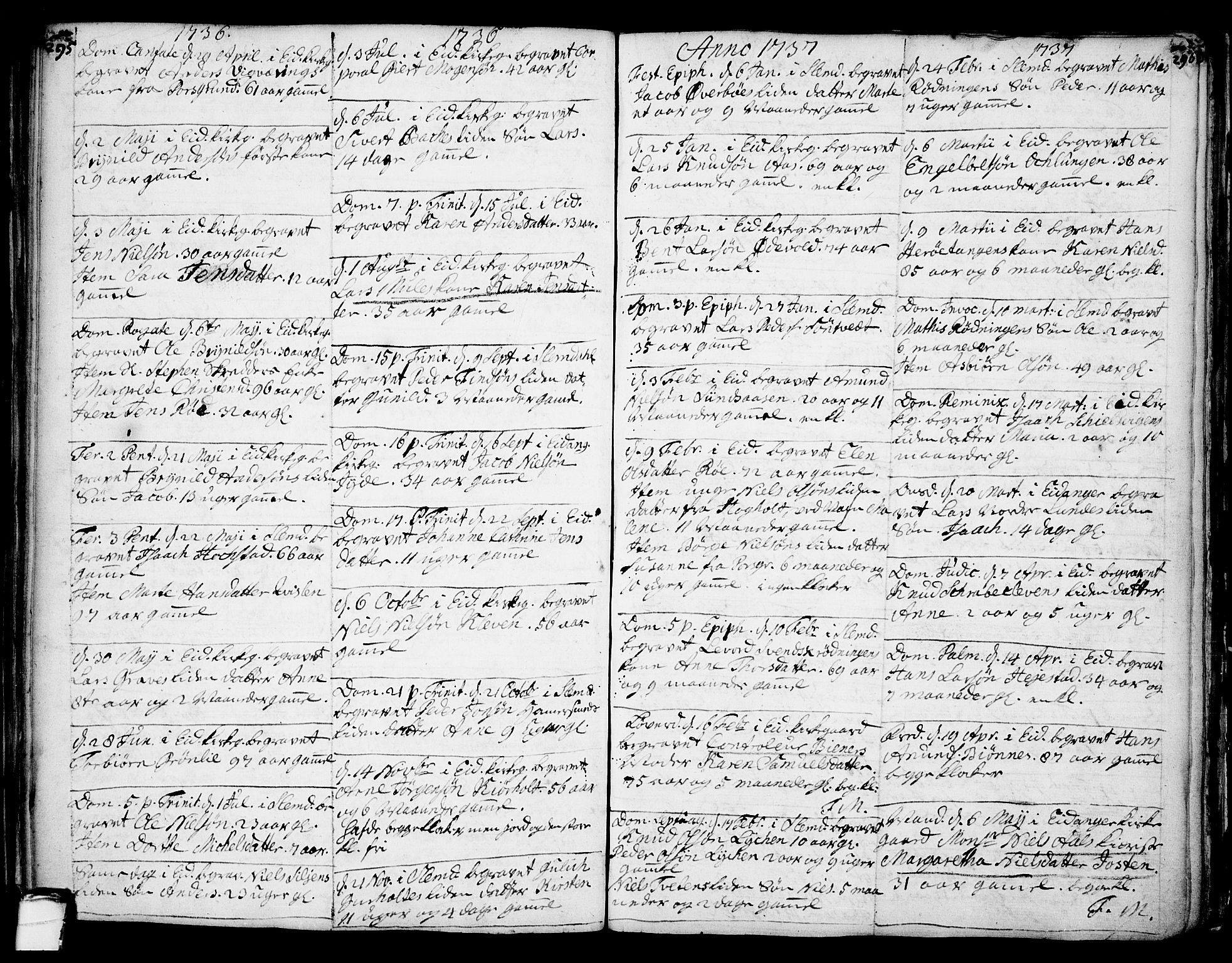 Eidanger kirkebøker, AV/SAKO-A-261/F/Fa/L0004: Ministerialbok nr. 4, 1733-1759, s. 295-296