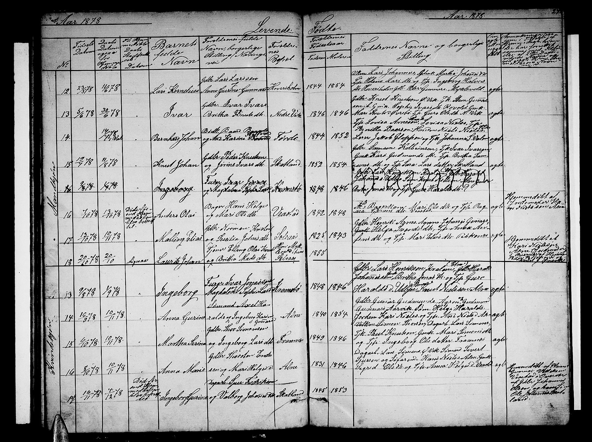 Sveio Sokneprestembete, AV/SAB-A-78501/H/Hab: Klokkerbok nr. C 2, 1866-1886, s. 27