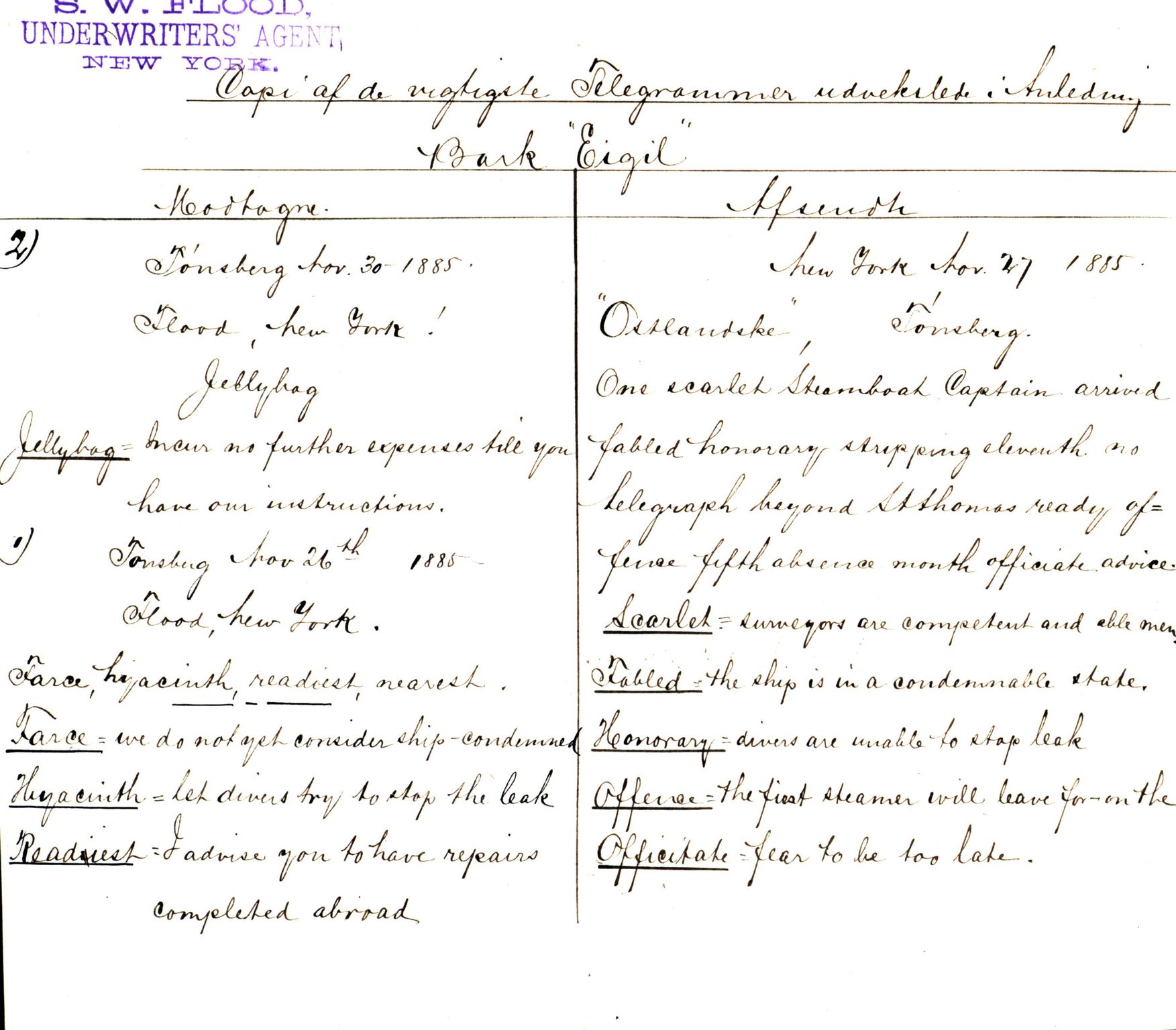 Pa 63 - Østlandske skibsassuranceforening, VEMU/A-1079/G/Ga/L0019/0003: Havaridokumenter / Empress, Eigil, Dato, Jarlen, Valhalla, Ternen, 1885-1886, s. 35