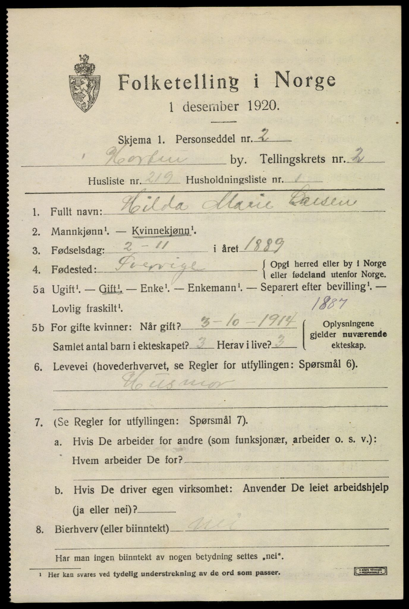 SAKO, Folketelling 1920 for 0703 Horten kjøpstad, 1920, s. 13451