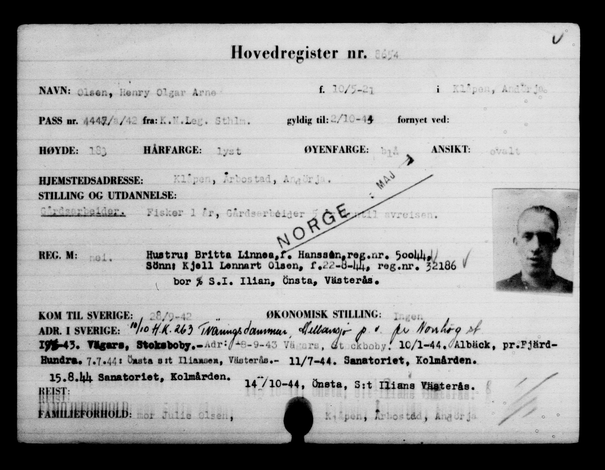 Utenriksstasjonene, Legasjonen i Stockholm, Flyktningkontoret, AV/RA-S-6753/V/Va/L0005: Kjesäterkartoteket, flyktninger med registreringsnr. 6600-9417, 1940-1945, s. 2401