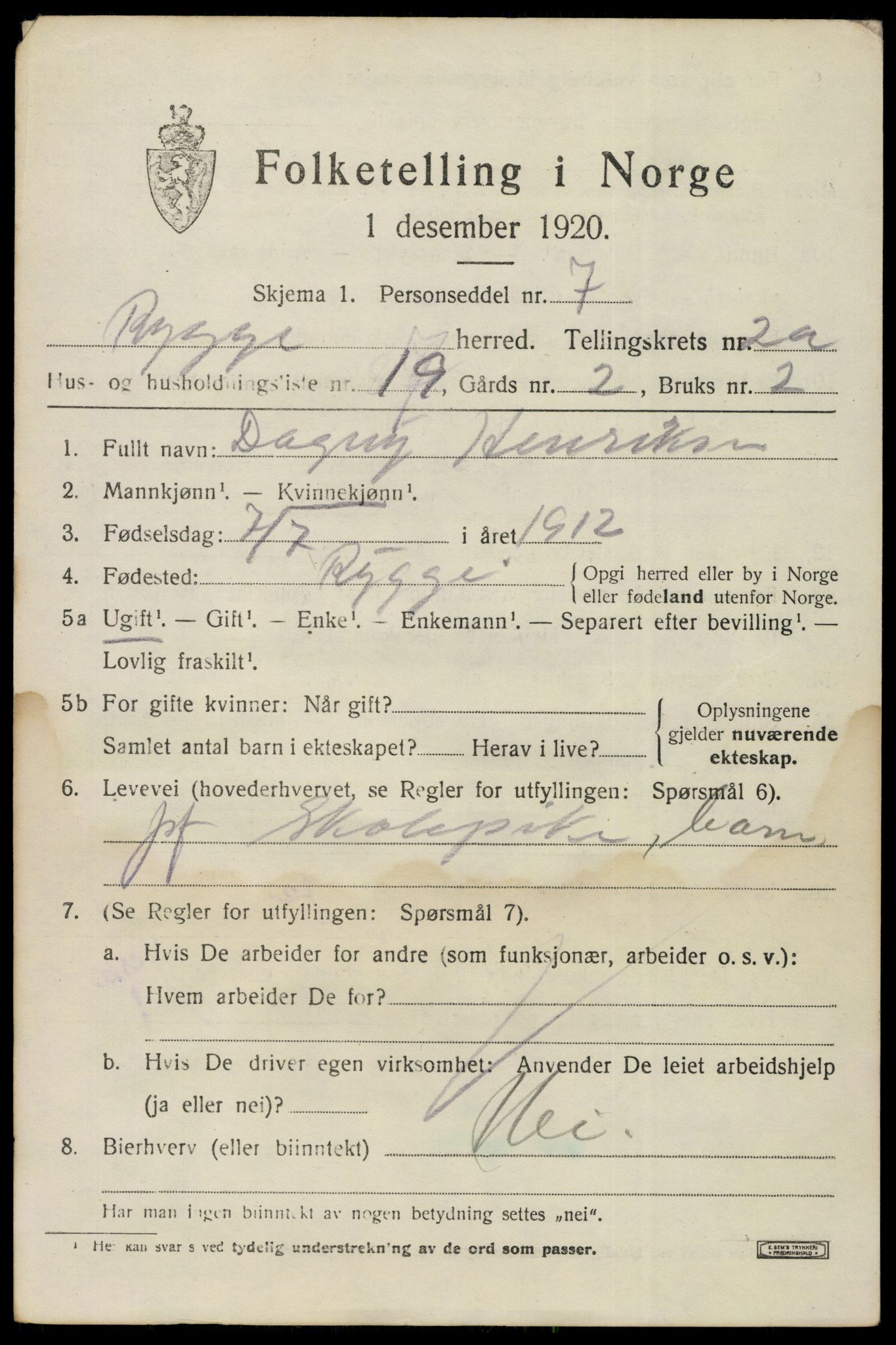 SAO, Folketelling 1920 for 0136 Rygge herred, 1920, s. 7045