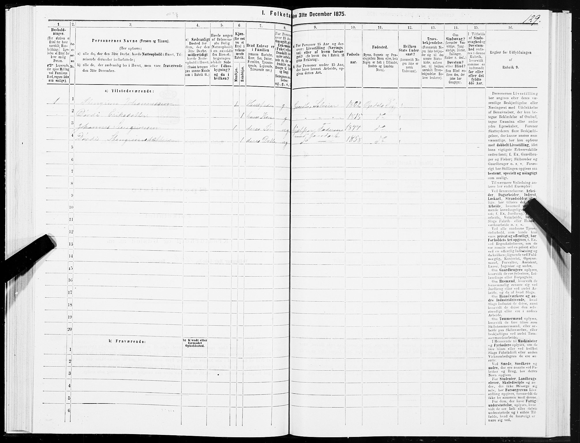 SAT, Folketelling 1875 for 1634P Oppdal prestegjeld, 1875, s. 3129