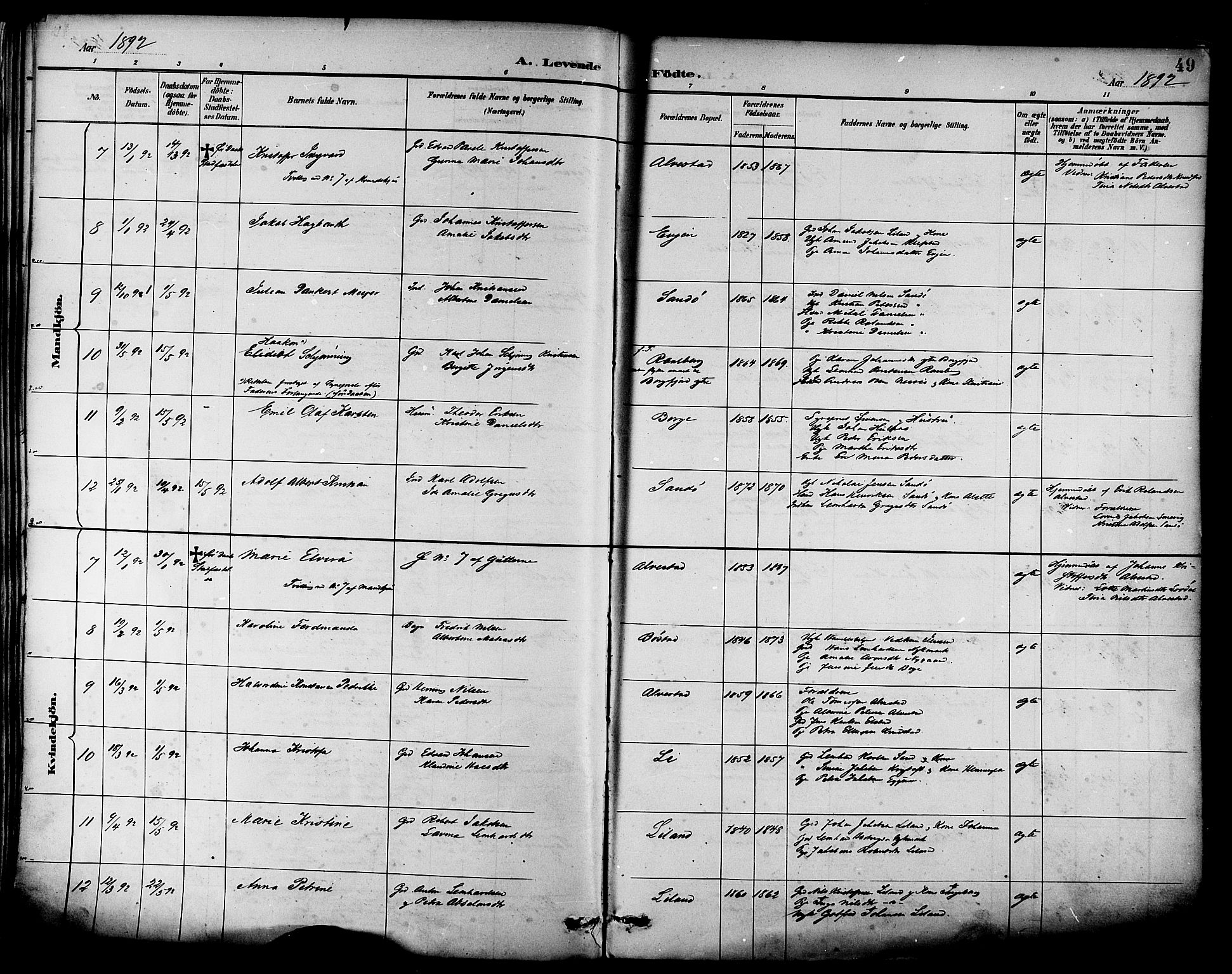 Ministerialprotokoller, klokkerbøker og fødselsregistre - Nordland, SAT/A-1459/880/L1133: Ministerialbok nr. 880A07, 1888-1898, s. 49