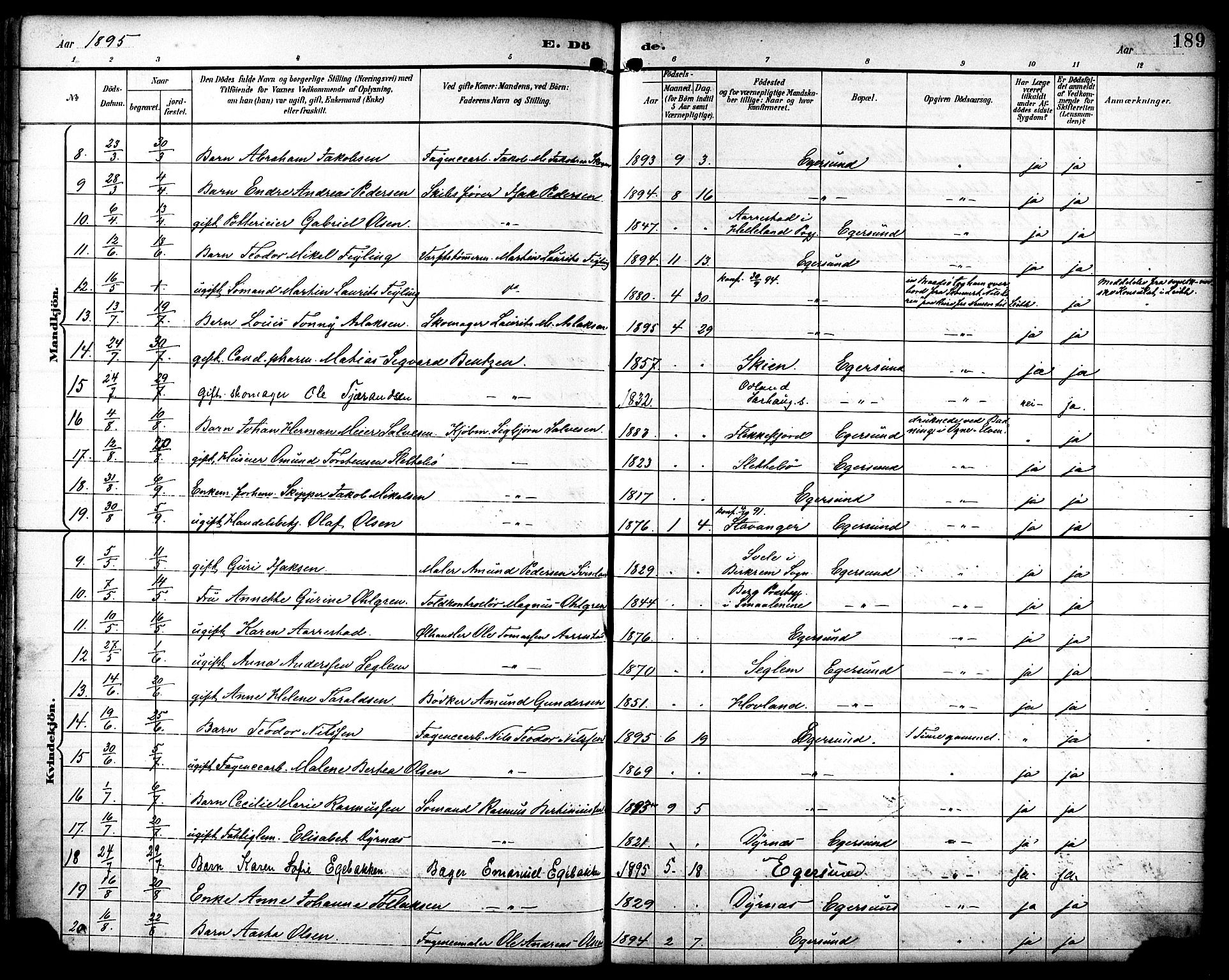 Eigersund sokneprestkontor, AV/SAST-A-101807/S08/L0019: Ministerialbok nr. A 18, 1892-1905, s. 189