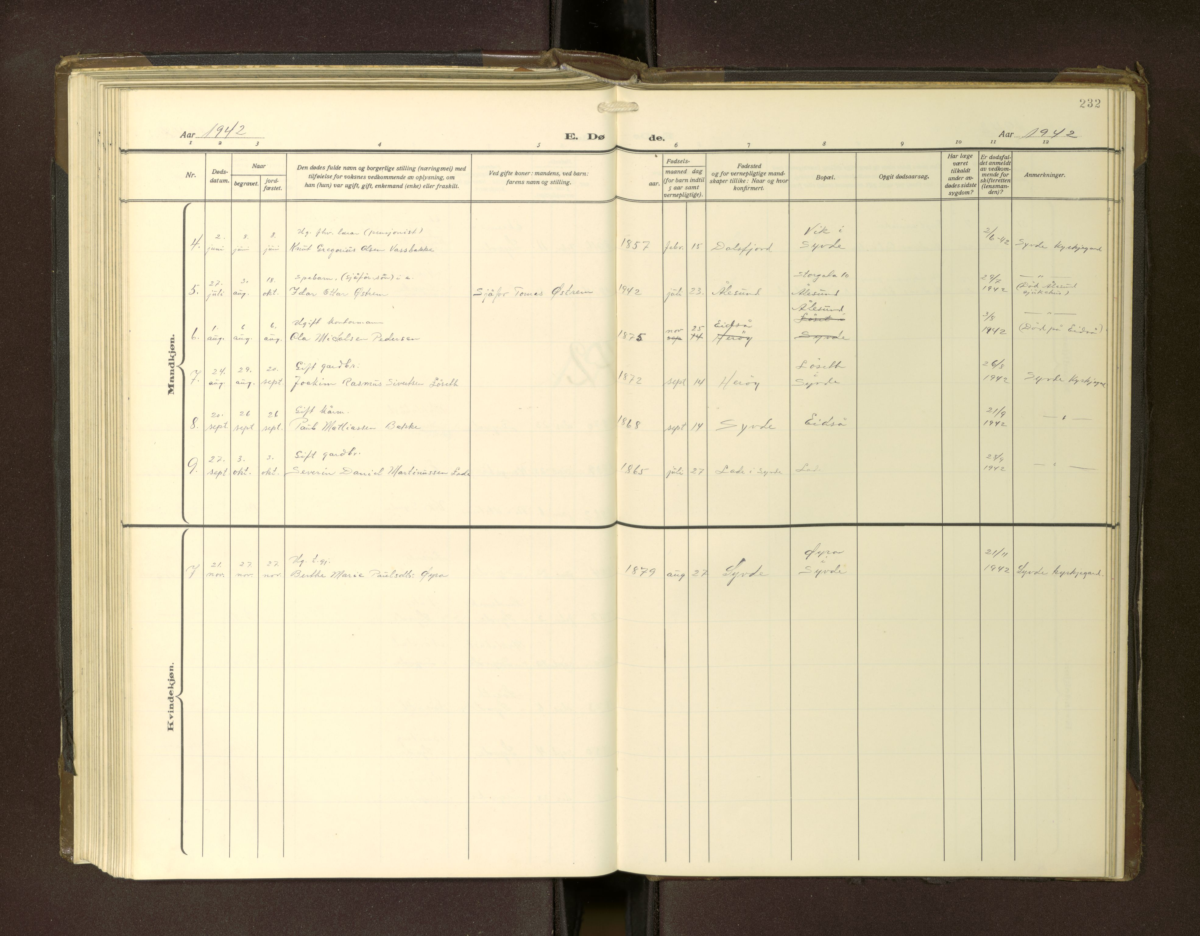 Ministerialprotokoller, klokkerbøker og fødselsregistre - Møre og Romsdal, AV/SAT-A-1454/502/L0029: Klokkerbok nr. 502---, 1932-1968, s. 232