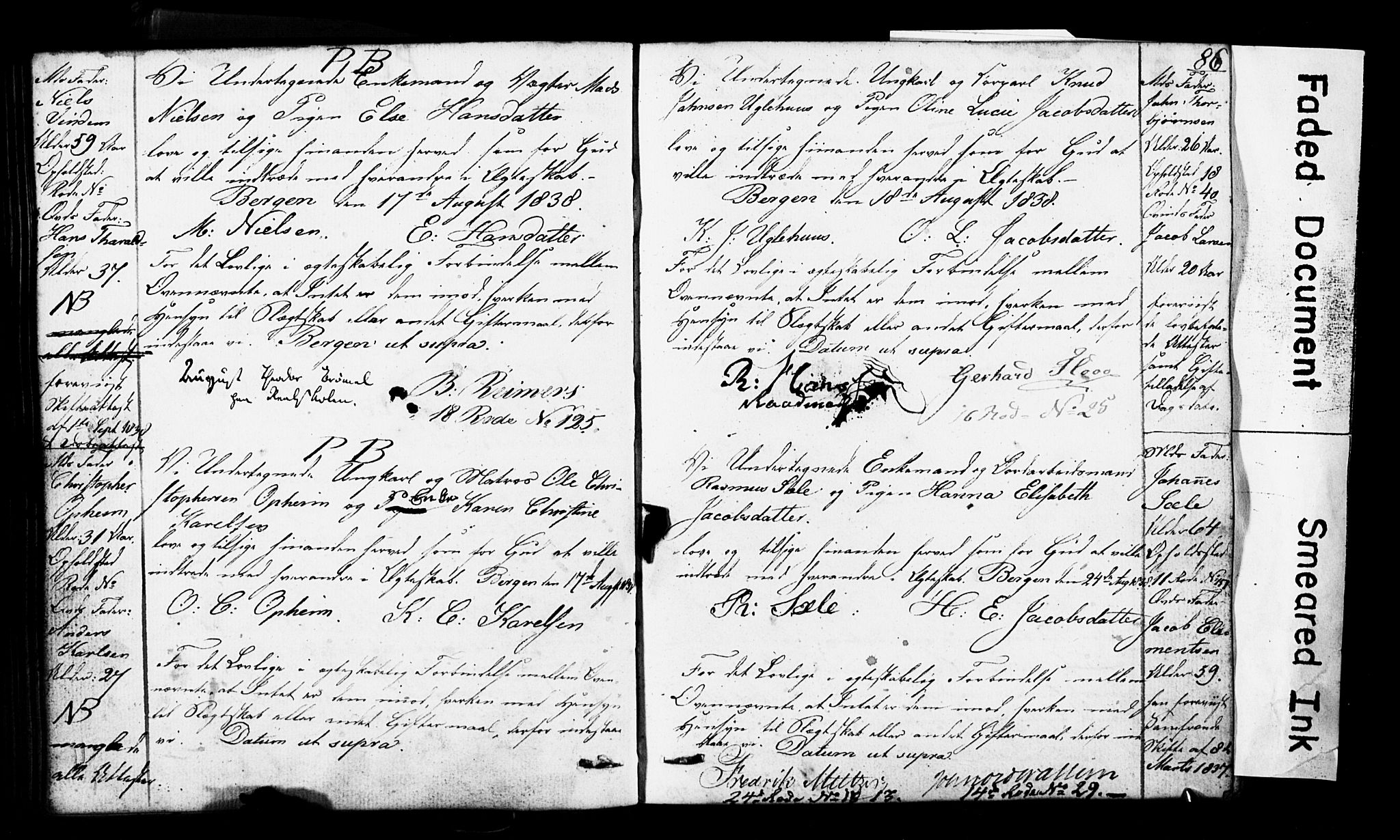 Domkirken sokneprestembete, SAB/A-74801: Forlovererklæringer nr. II.5.3, 1832-1845, s. 86