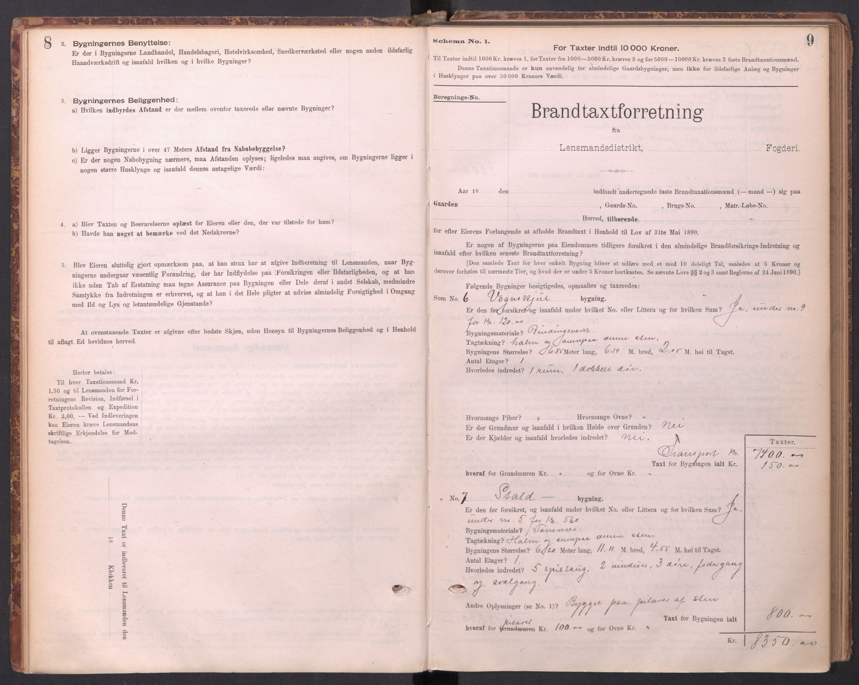 Norges brannkasse, branntakster Våler, AV/SAO-A-11377/F/Fb/L0001: Branntakstprotokoll, 1895-1911