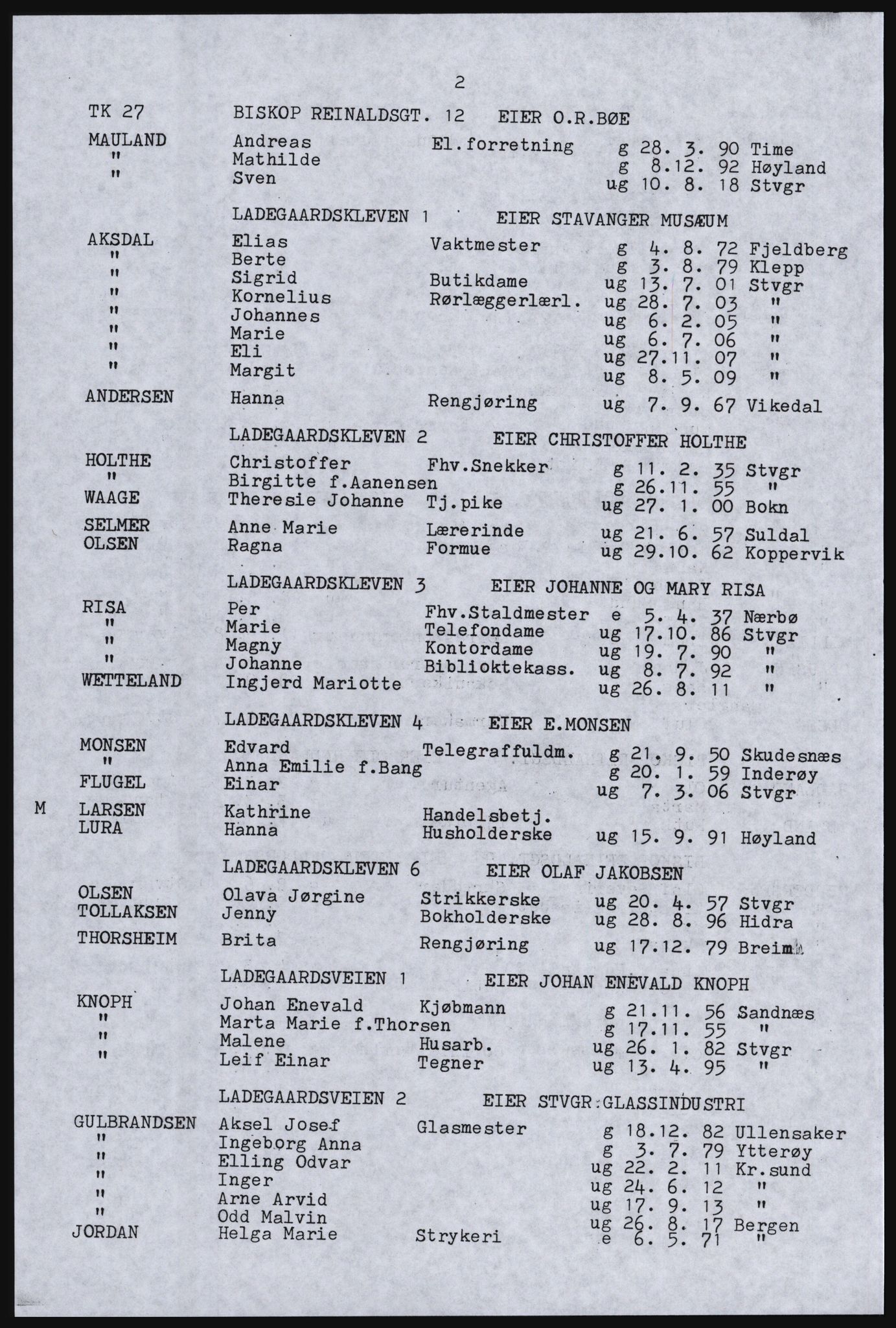 SAST, Avskrift av folketellingen 1920 for Stavanger kjøpstad, 1920, s. 8