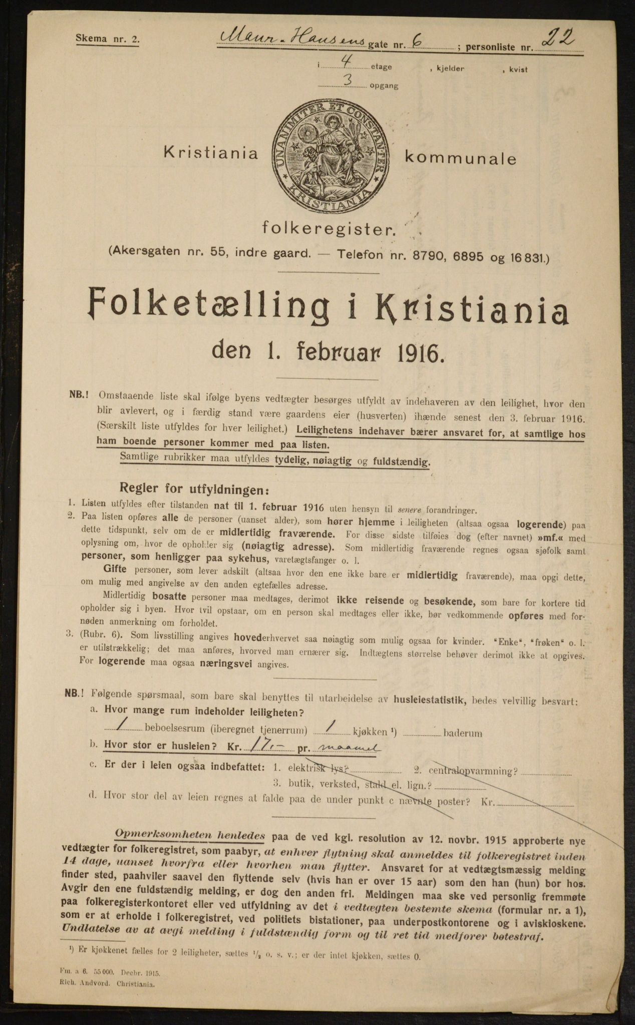 OBA, Kommunal folketelling 1.2.1916 for Kristiania, 1916, s. 66662