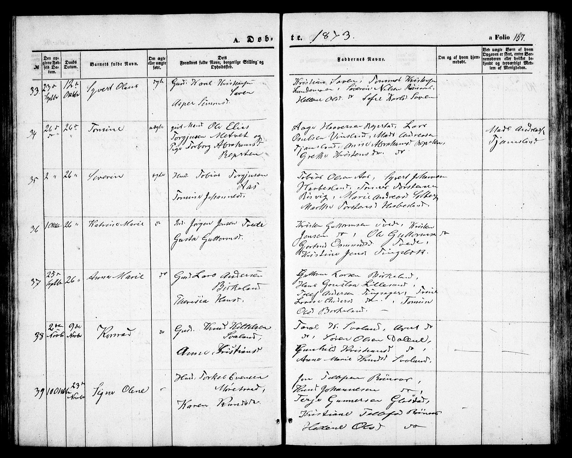 Birkenes sokneprestkontor, AV/SAK-1111-0004/F/Fb/L0002: Klokkerbok nr. B 2, 1849-1876, s. 157