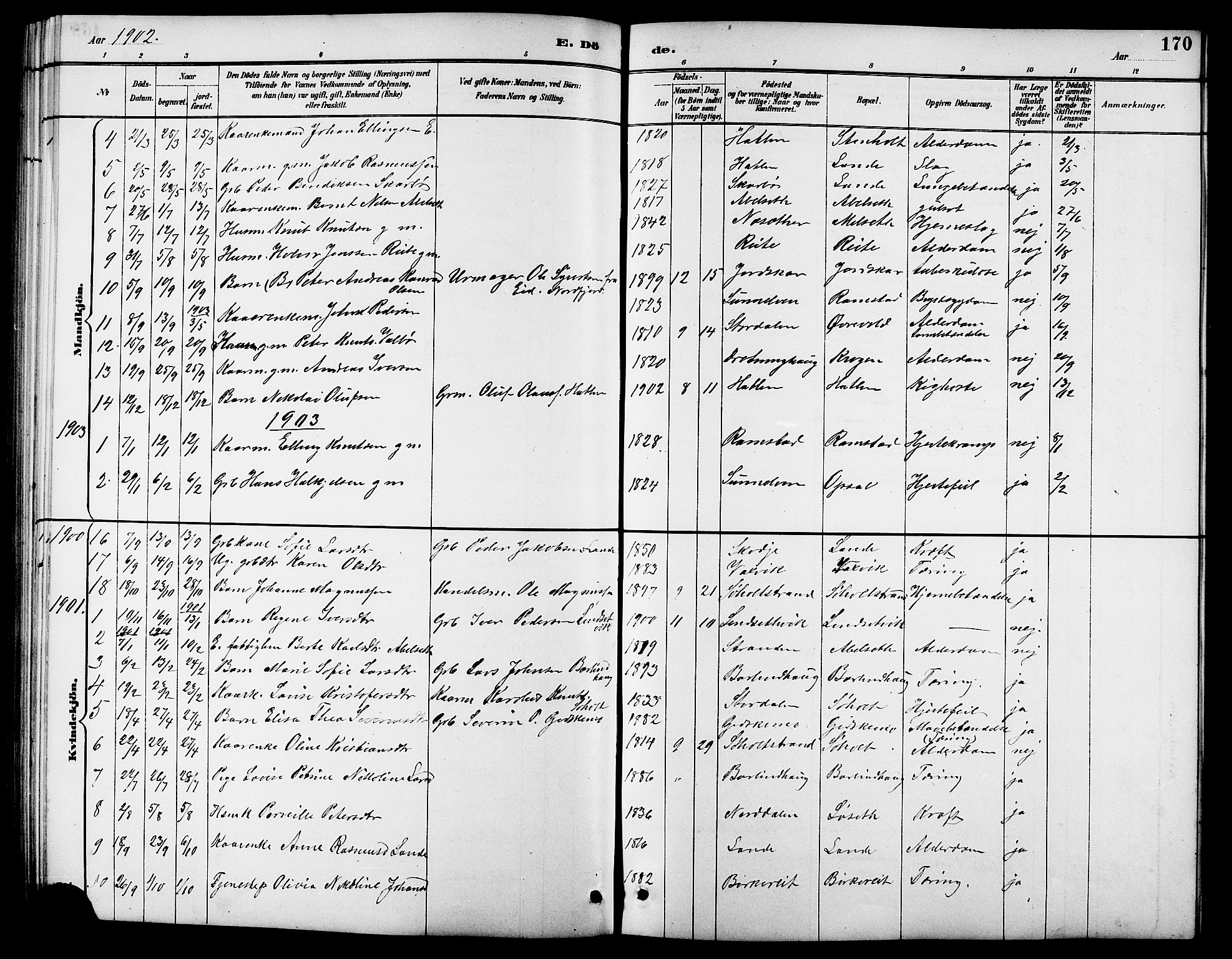 Ministerialprotokoller, klokkerbøker og fødselsregistre - Møre og Romsdal, AV/SAT-A-1454/522/L0327: Klokkerbok nr. 522C06, 1890-1915, s. 170