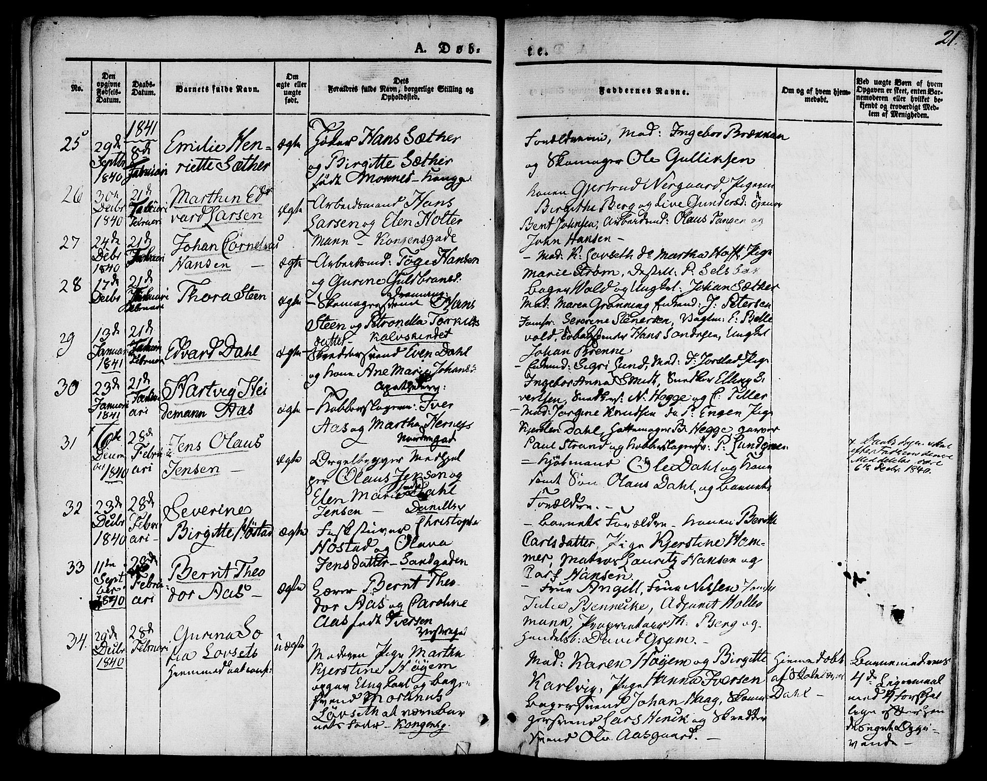 Ministerialprotokoller, klokkerbøker og fødselsregistre - Sør-Trøndelag, SAT/A-1456/601/L0048: Ministerialbok nr. 601A16, 1840-1847, s. 21