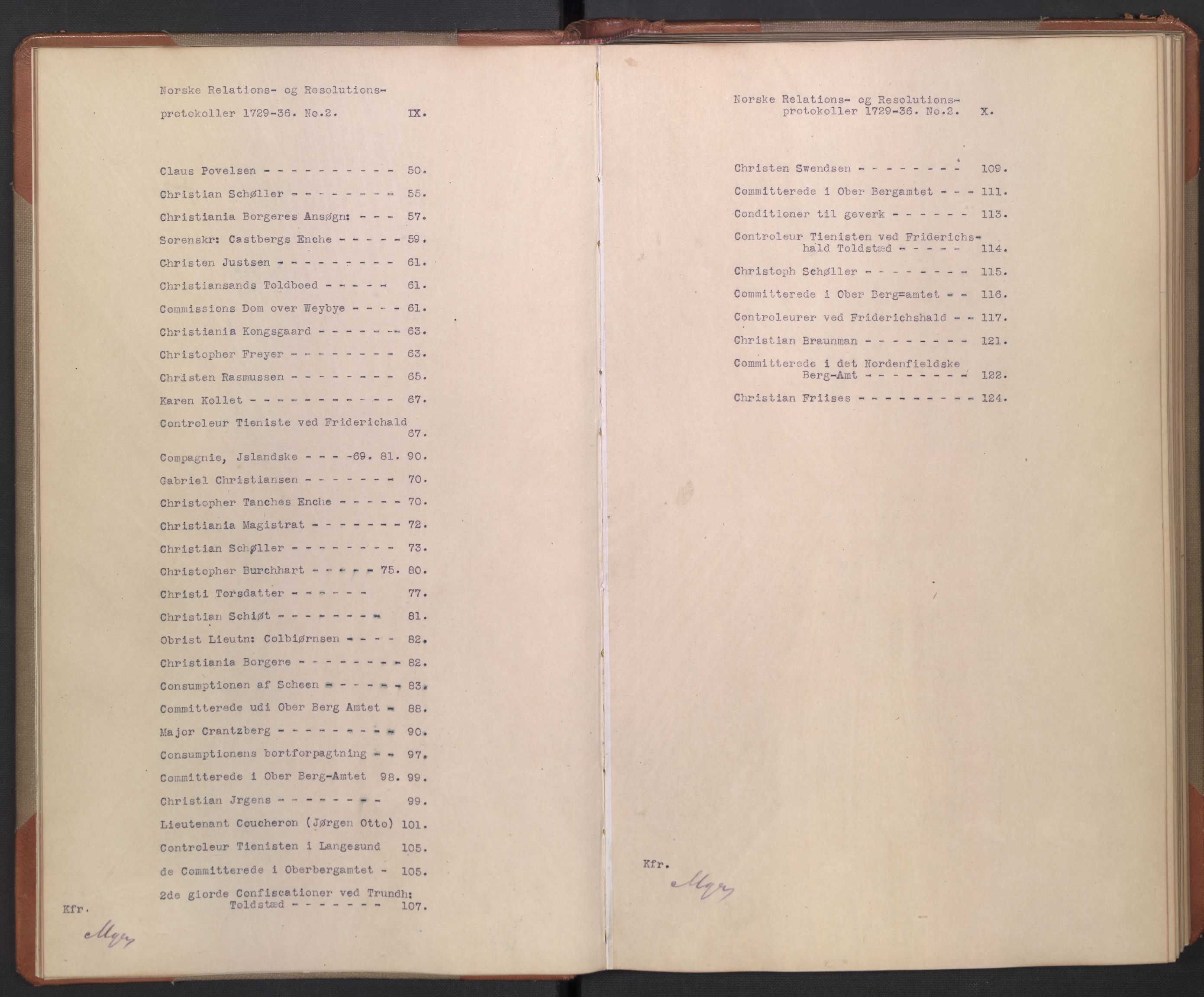Avskriftsamlingen, AV/RA-EA-4022/F/Fb/L0116: Registratur over norske Relasjons- og resolusjonsprotokoller, 1729-1736, s. 9