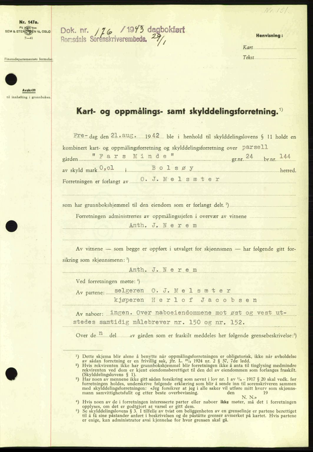 Romsdal sorenskriveri, SAT/A-4149/1/2/2C: Pantebok nr. A13, 1942-1943, Dagboknr: 176/1943