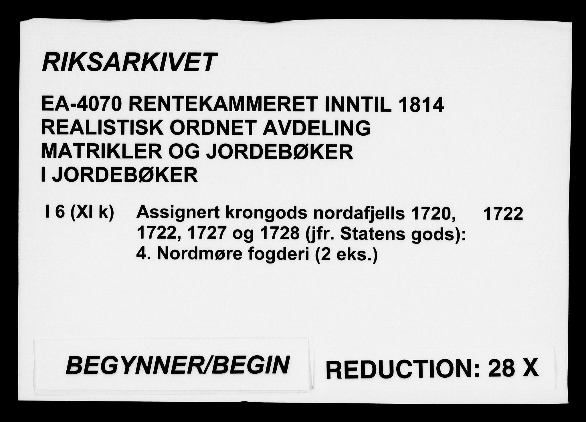 Rentekammeret inntil 1814, Realistisk ordnet avdeling, RA/EA-4070/N/Na/L0006/0004: [XI k]: Assignert krongods nordafjells (1720, 1722, 1727 og 1728): / Nordmøre fogderi, 1722