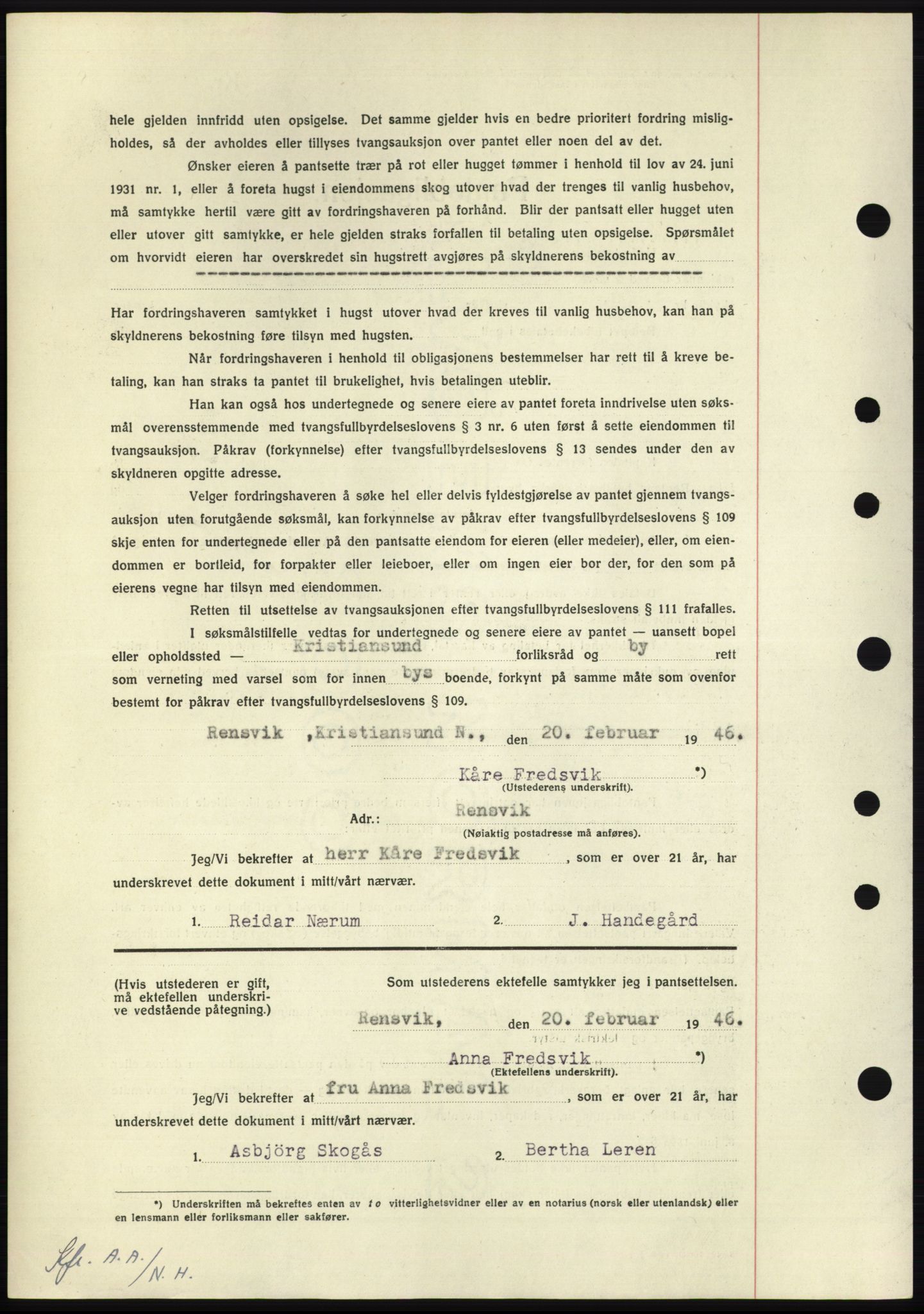 Nordmøre sorenskriveri, AV/SAT-A-4132/1/2/2Ca: Pantebok nr. B93b, 1946-1946, Dagboknr: 431/1946