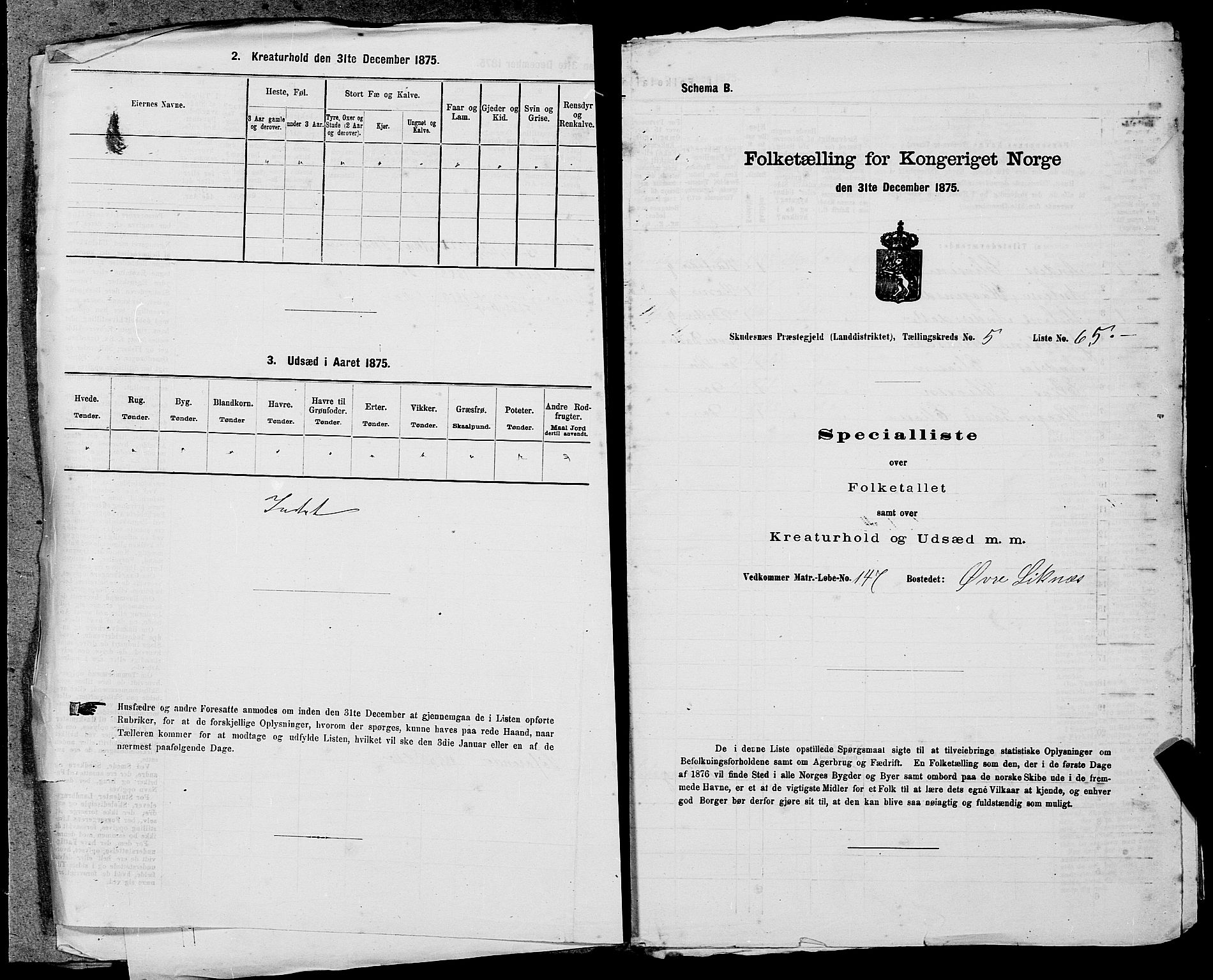 SAST, Folketelling 1875 for 1150L Skudenes prestegjeld, Falnes sokn, Åkra sokn og Ferkingstad sokn, 1875, s. 701
