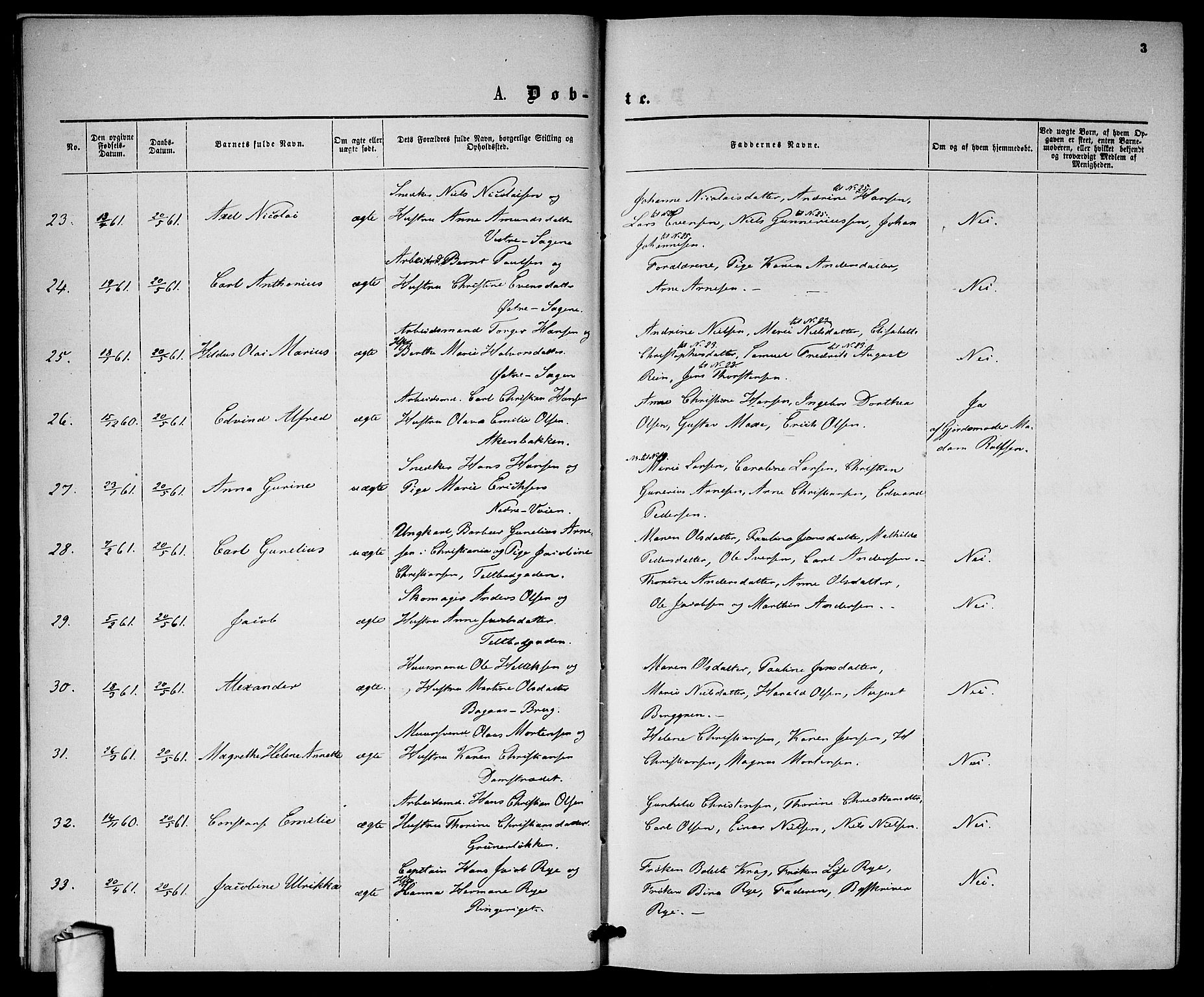 Gamle Aker prestekontor Kirkebøker, SAO/A-10617a/G/L0001: Klokkerbok nr. 1, 1861-1868, s. 3