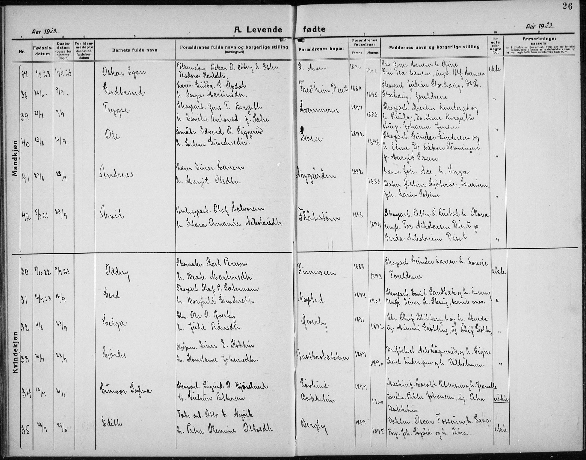 Åmot prestekontor, Hedmark, AV/SAH-PREST-056/H/Ha/Hab/L0005: Klokkerbok nr. 5, 1921-1934, s. 26