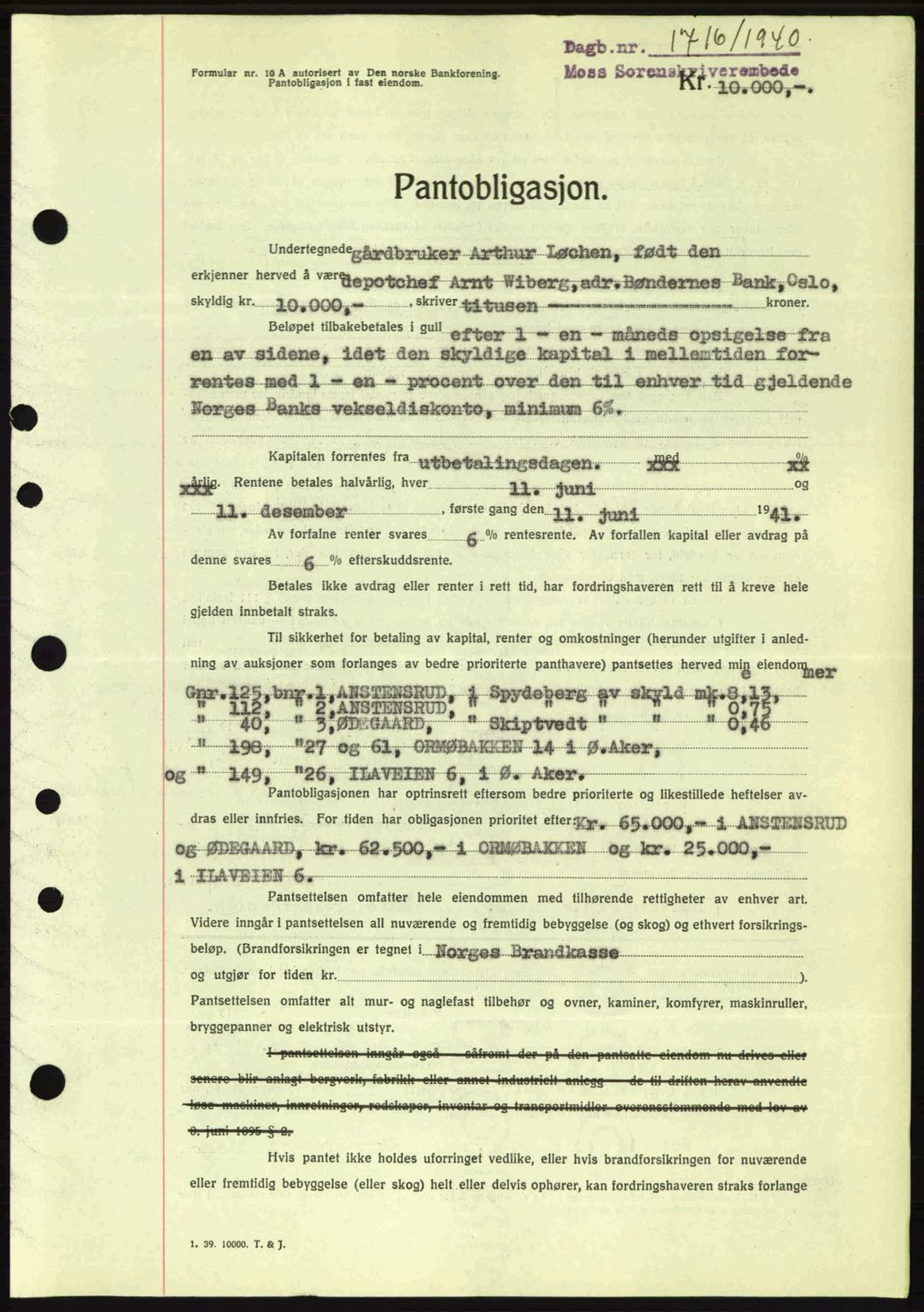 Moss sorenskriveri, SAO/A-10168: Pantebok nr. B10, 1940-1941, Dagboknr: 1716/1940