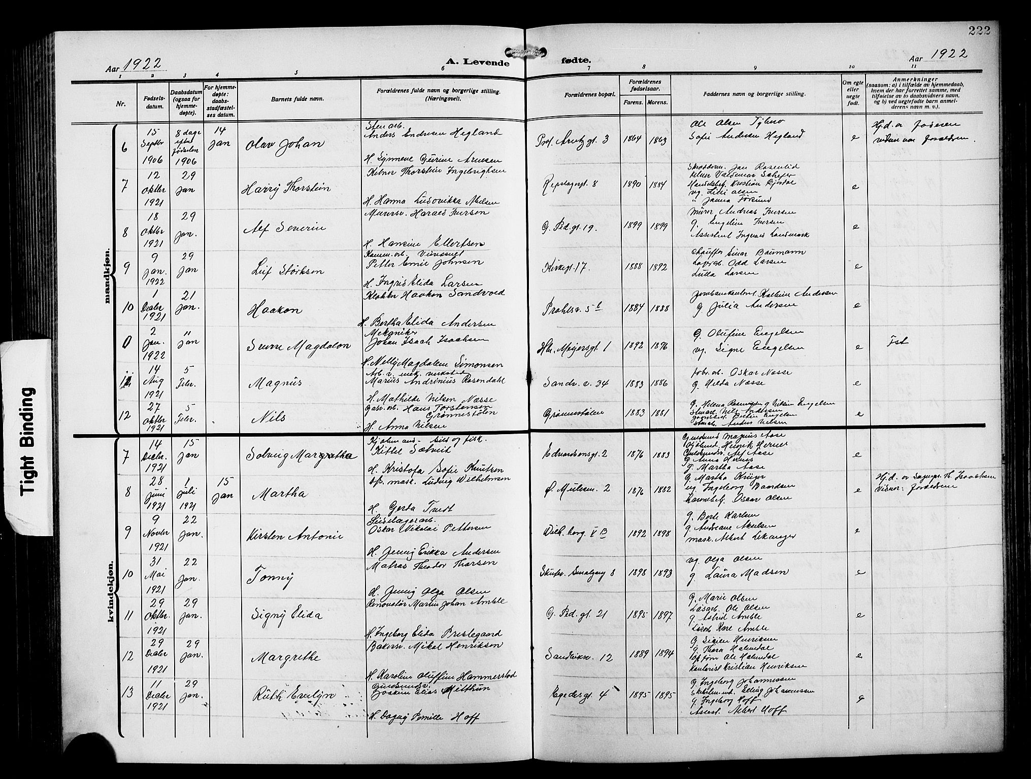 Sandviken Sokneprestembete, AV/SAB-A-77601/H/Hb/L0005: Klokkerbok nr. B 2, 1914-1925, s. 222