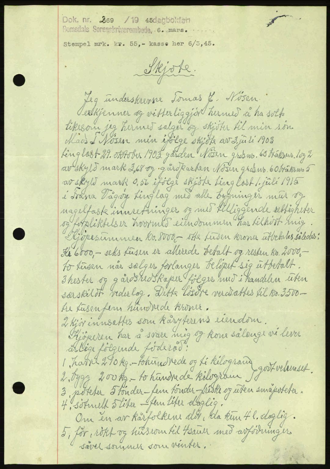 Romsdal sorenskriveri, SAT/A-4149/1/2/2C: Pantebok nr. A17, 1944-1945, Dagboknr: 269/1945