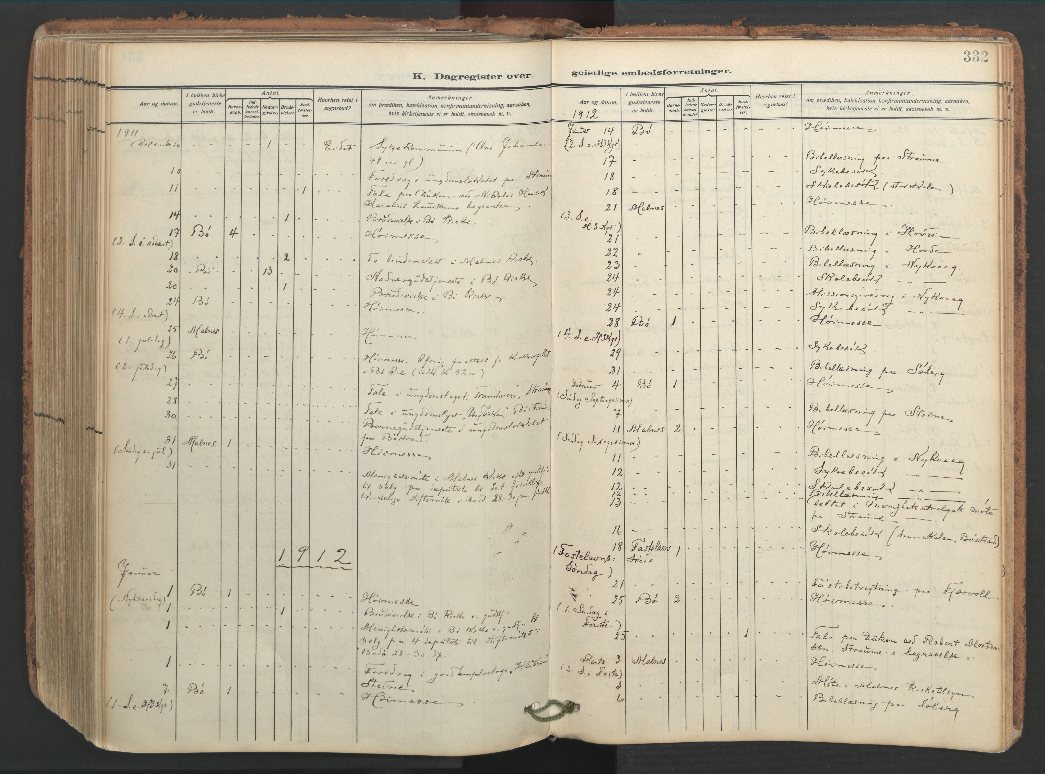 Ministerialprotokoller, klokkerbøker og fødselsregistre - Nordland, AV/SAT-A-1459/891/L1306: Ministerialbok nr. 891A11, 1911-1927, s. 332