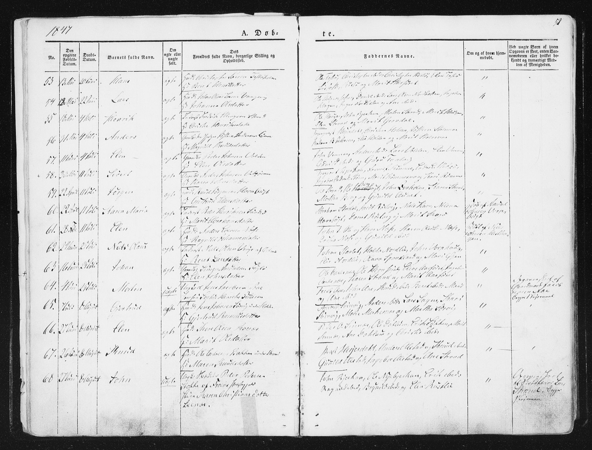 Ministerialprotokoller, klokkerbøker og fødselsregistre - Sør-Trøndelag, SAT/A-1456/630/L0493: Ministerialbok nr. 630A06, 1841-1851, s. 52