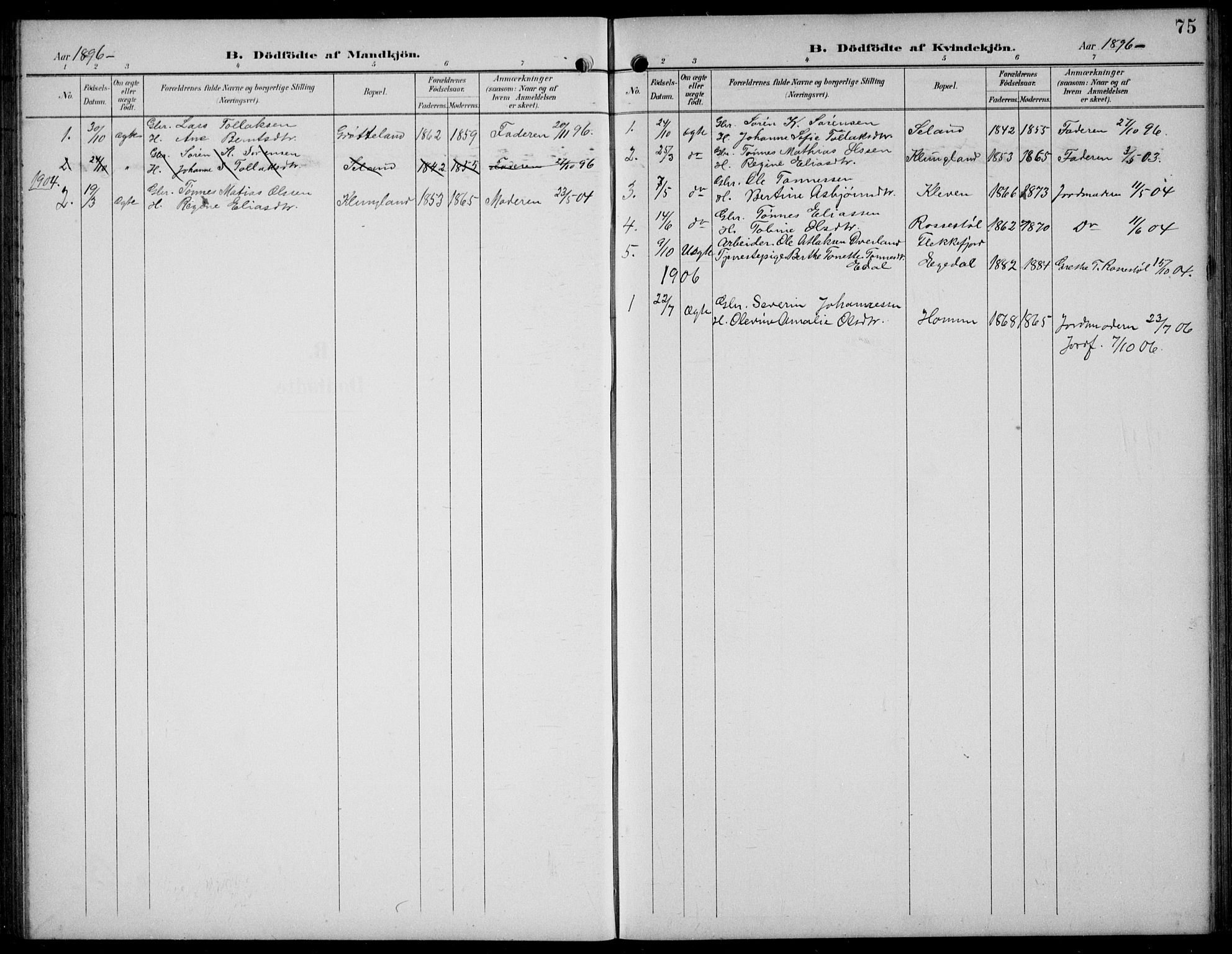 Bakke sokneprestkontor, SAK/1111-0002/F/Fb/Fbb/L0004: Klokkerbok nr. B 4, 1896-1927, s. 75