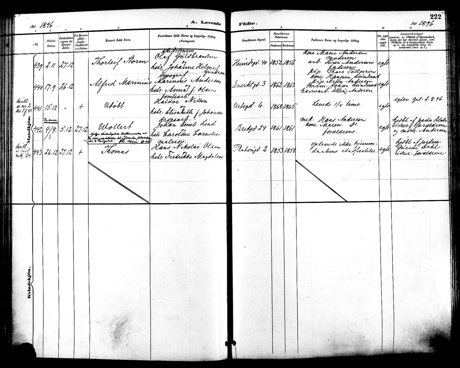 Grønland prestekontor Kirkebøker, SAO/A-10848/F/Fa/L0012: Ministerialbok nr. 12, 1893-1900, s. 222