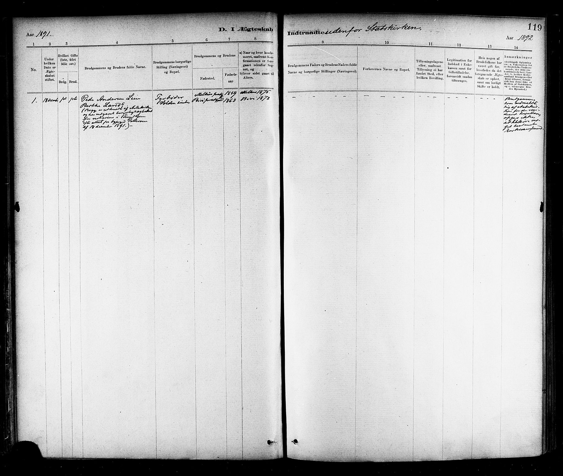 Ministerialprotokoller, klokkerbøker og fødselsregistre - Nord-Trøndelag, SAT/A-1458/706/L0047: Ministerialbok nr. 706A03, 1878-1892, s. 119