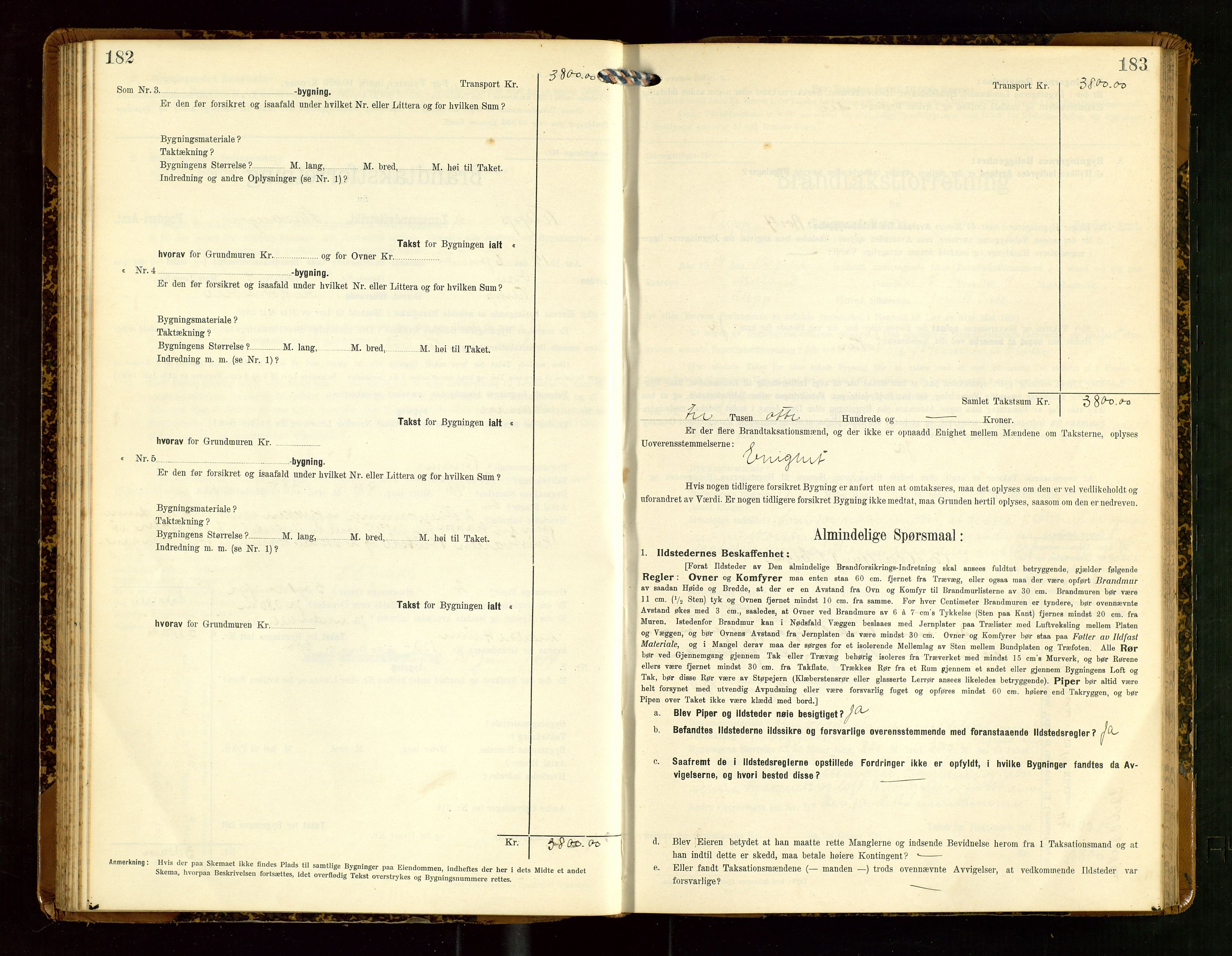 Klepp lensmannskontor, AV/SAST-A-100163/Goc/L0007: "Brandtaxationsprotokol" m/register, 1911-1915, s. 182-183