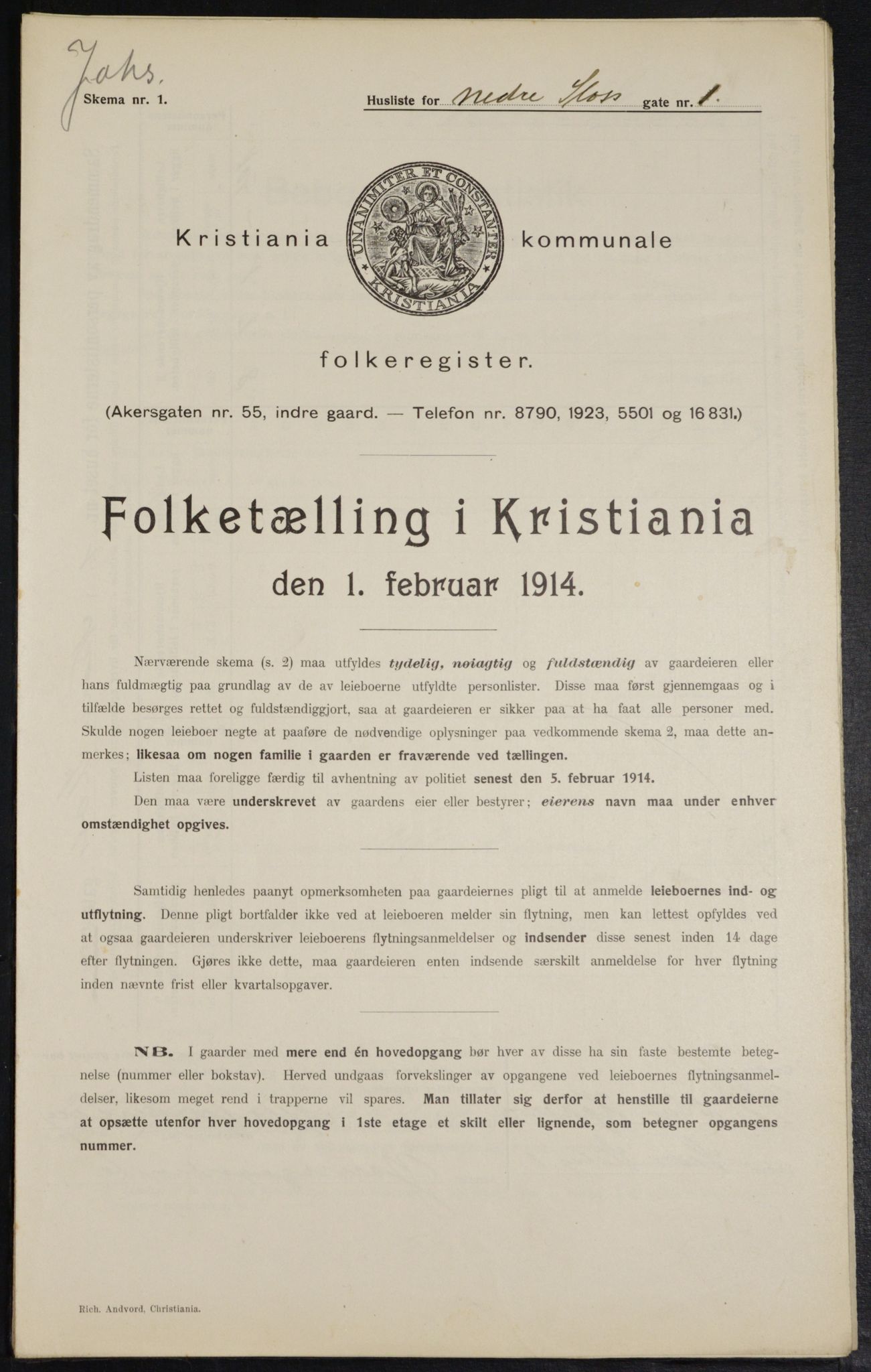 OBA, Kommunal folketelling 1.2.1914 for Kristiania, 1914, s. 69452