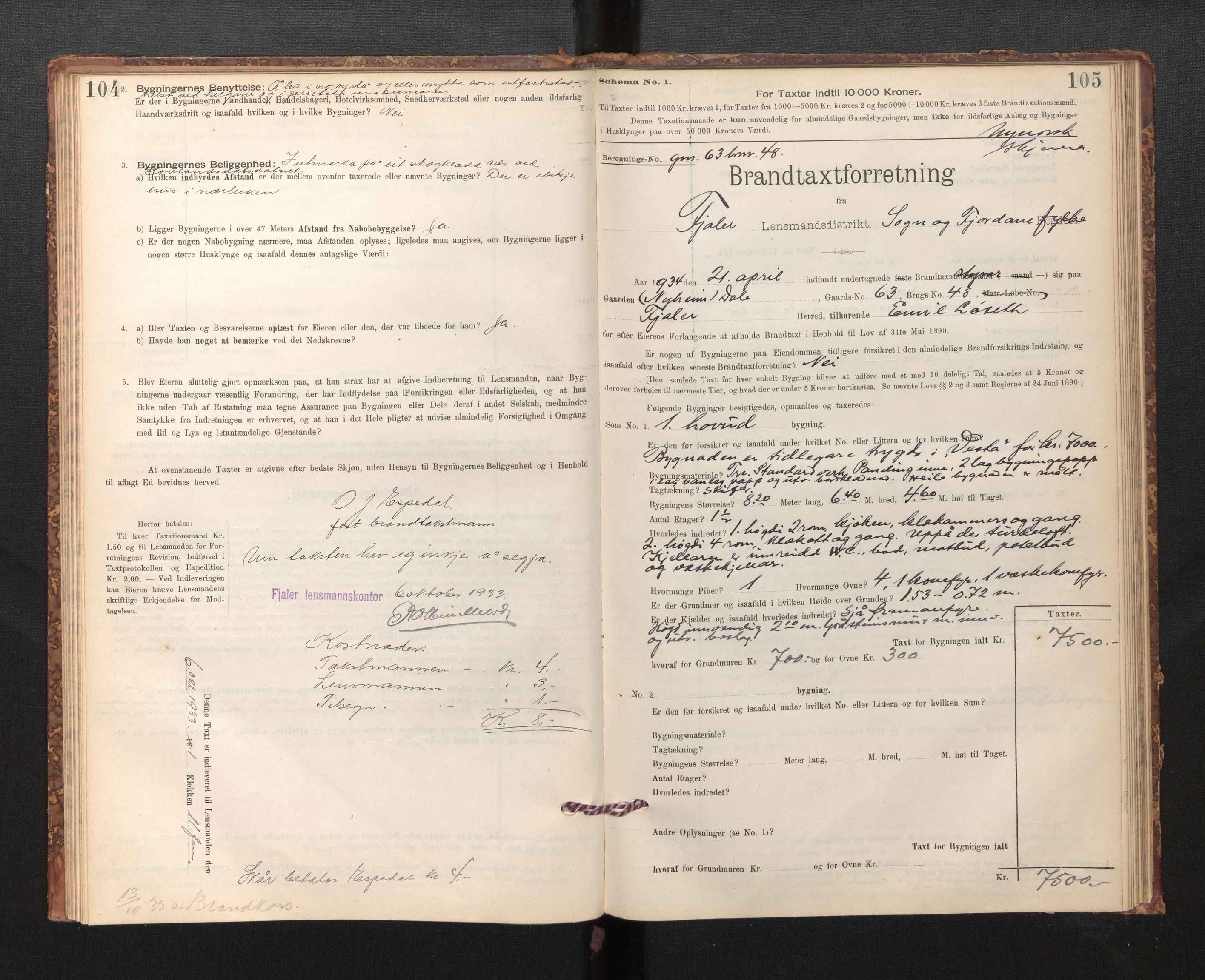 Lensmannen i Fjaler, AV/SAB-A-27201/0012/L0006: Branntakstprotokoll, skjematakst, 1895-1937, s. 104-105