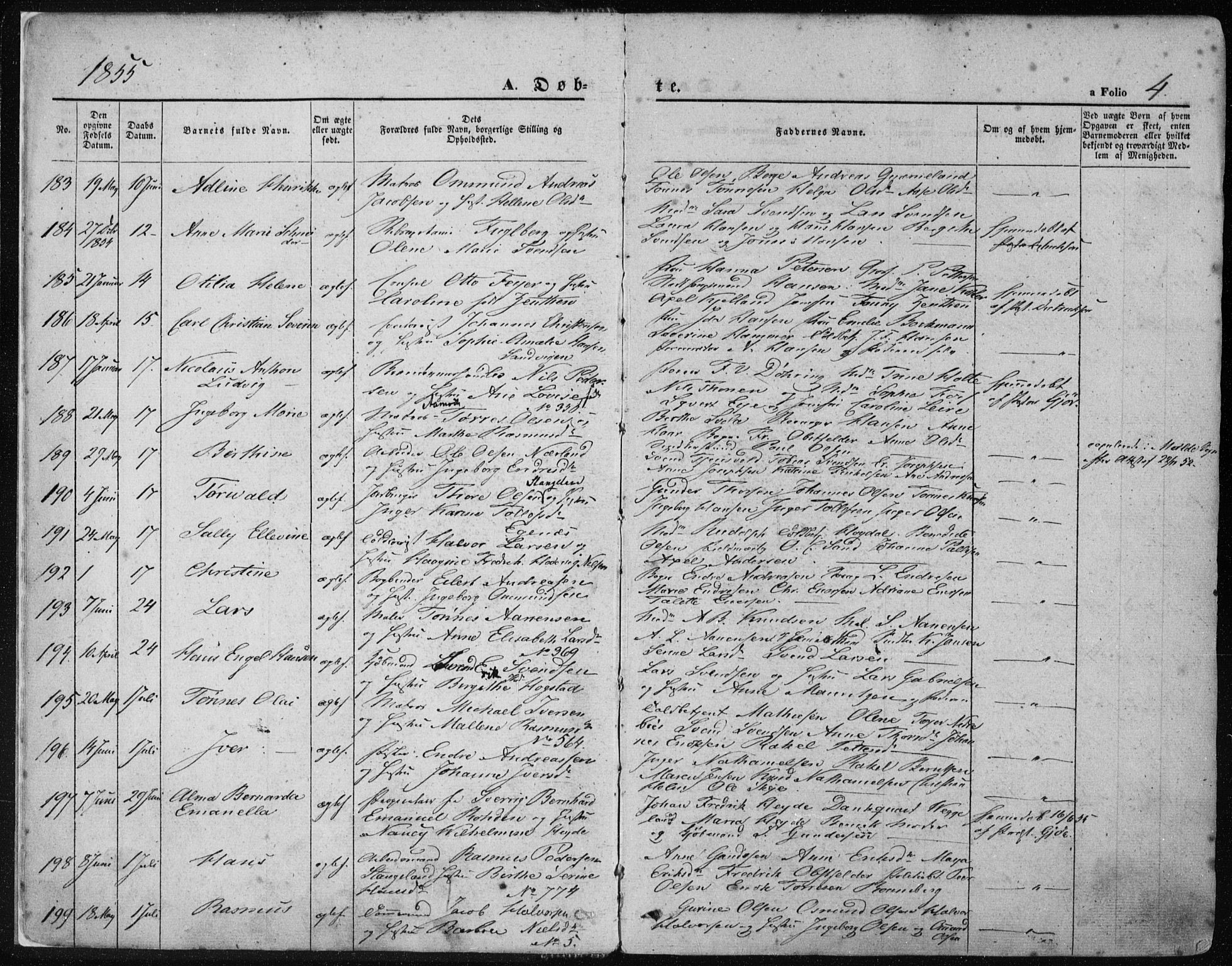 Domkirken sokneprestkontor, AV/SAST-A-101812/001/30/30BA/L0017: Ministerialbok nr. A 16, 1855-1867, s. 4