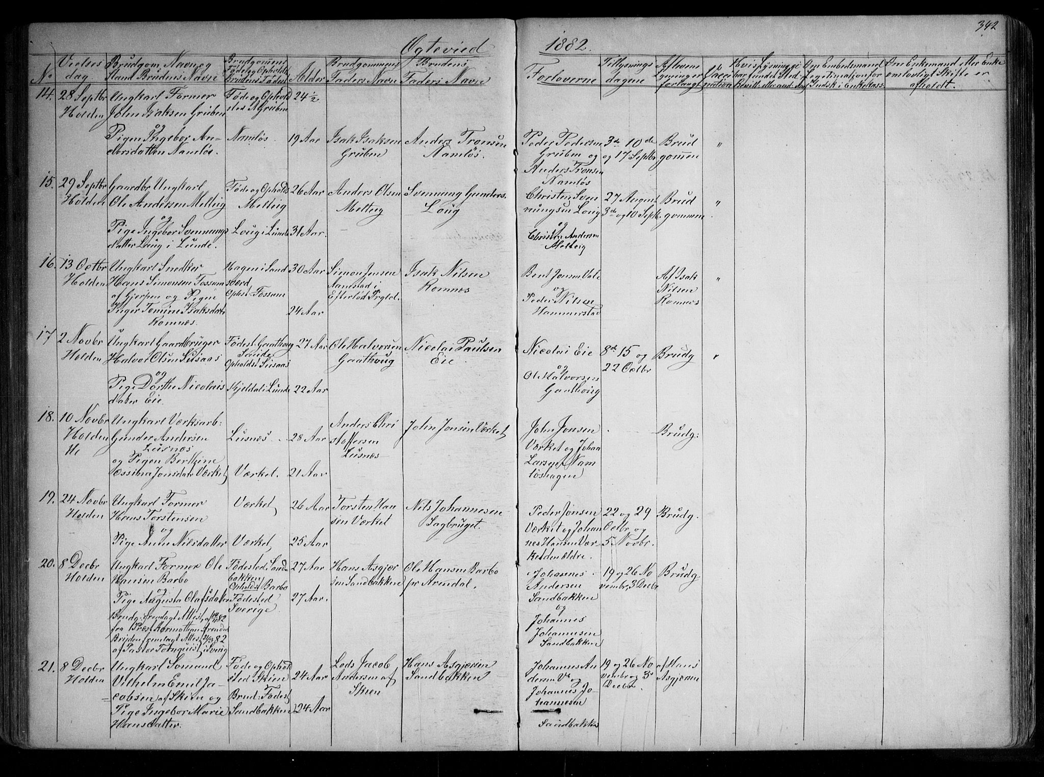 Holla kirkebøker, AV/SAKO-A-272/G/Ga/L0004: Klokkerbok nr. I 4, 1867-1890, s. 342