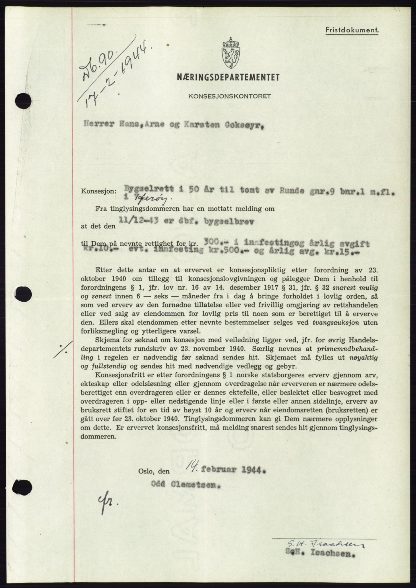 Søre Sunnmøre sorenskriveri, AV/SAT-A-4122/1/2/2C/L0114: Pantebok nr. 1-2B, 1943-1947, Dagboknr: 90/1944