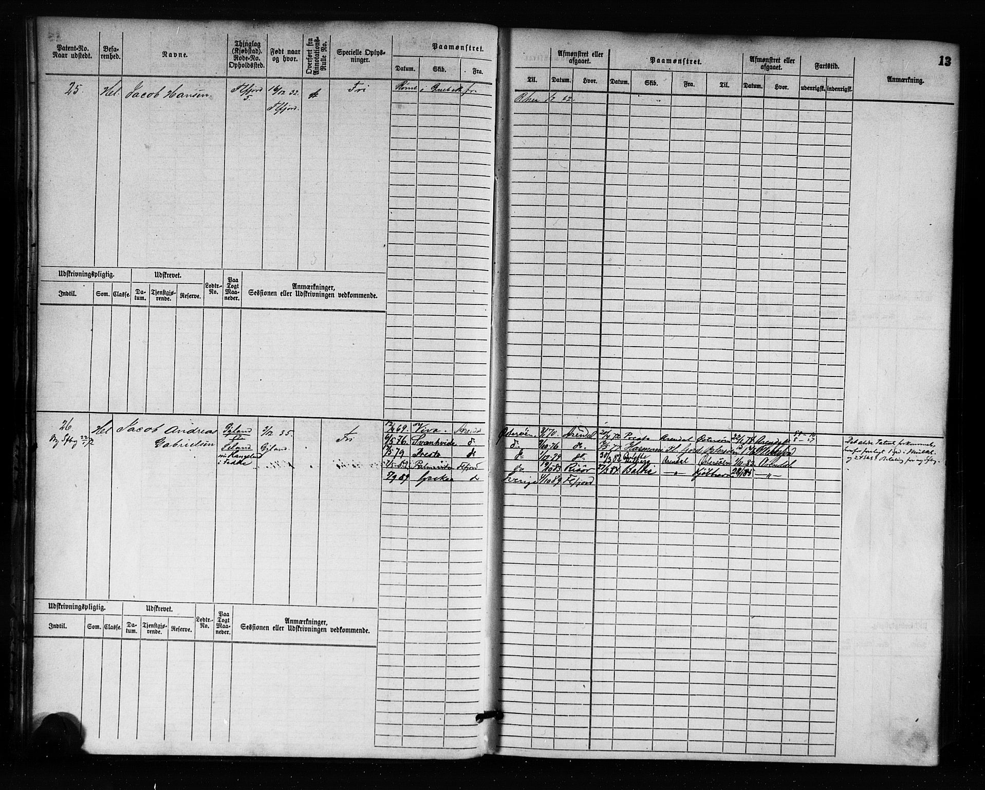 Flekkefjord mønstringskrets, AV/SAK-2031-0018/F/Fb/L0001: Hovedrulle nr 1-764, N-4, 1868-1900, s. 14