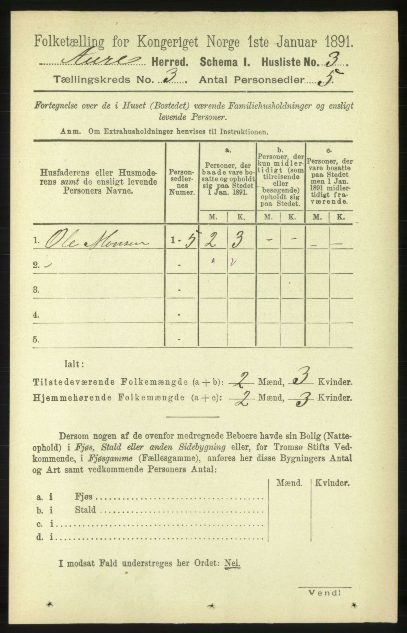 RA, Folketelling 1891 for 1569 Aure herred, 1891, s. 1494