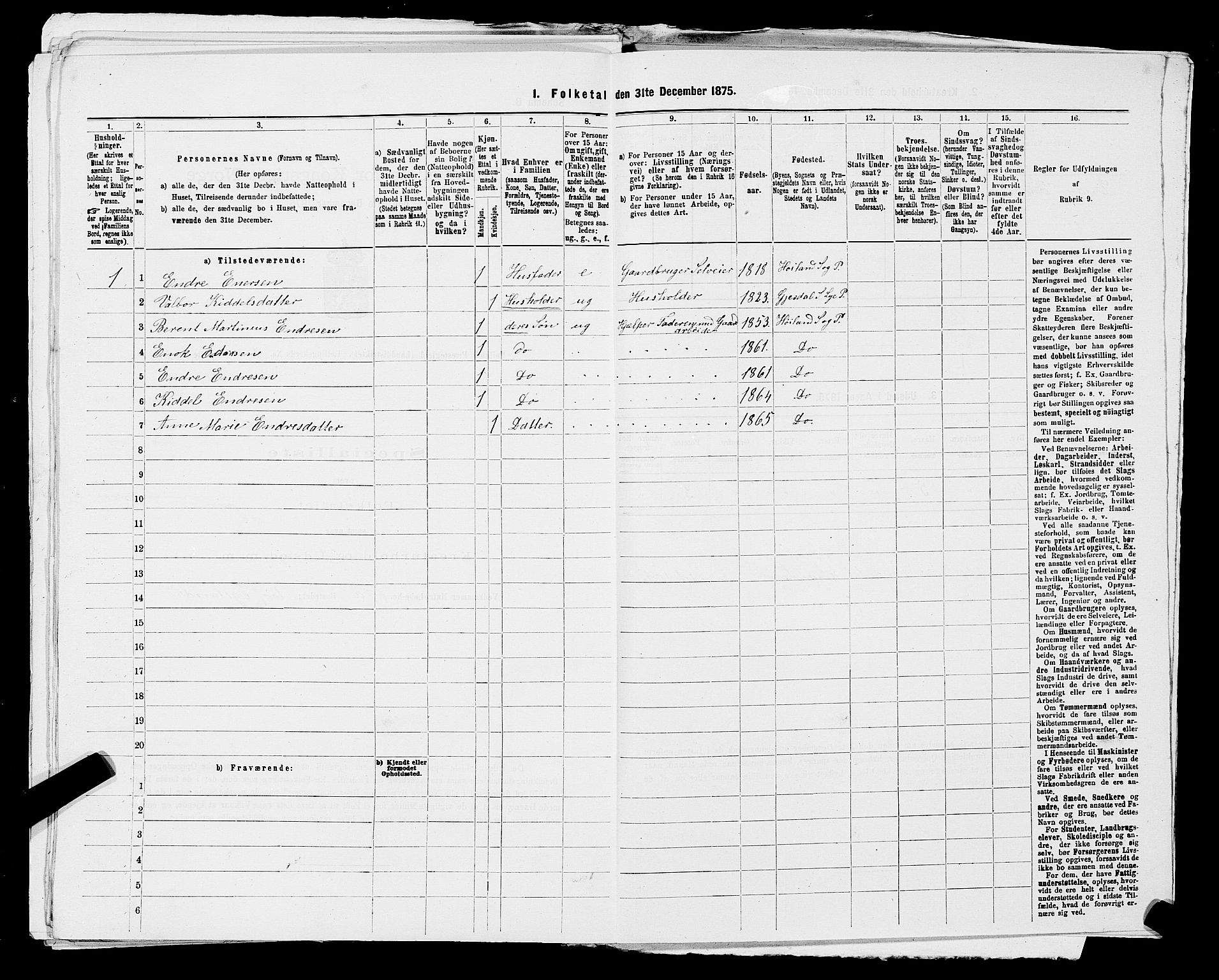 SAST, Folketelling 1875 for 1123L Høyland prestegjeld, Høyland sokn, 1875, s. 1215